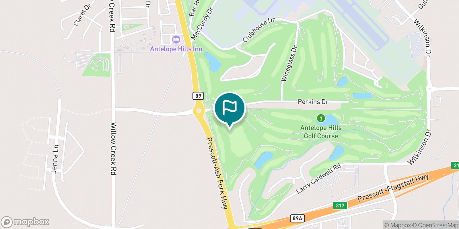 Street map of Antelope Hills Golf Course and its local surroundings.