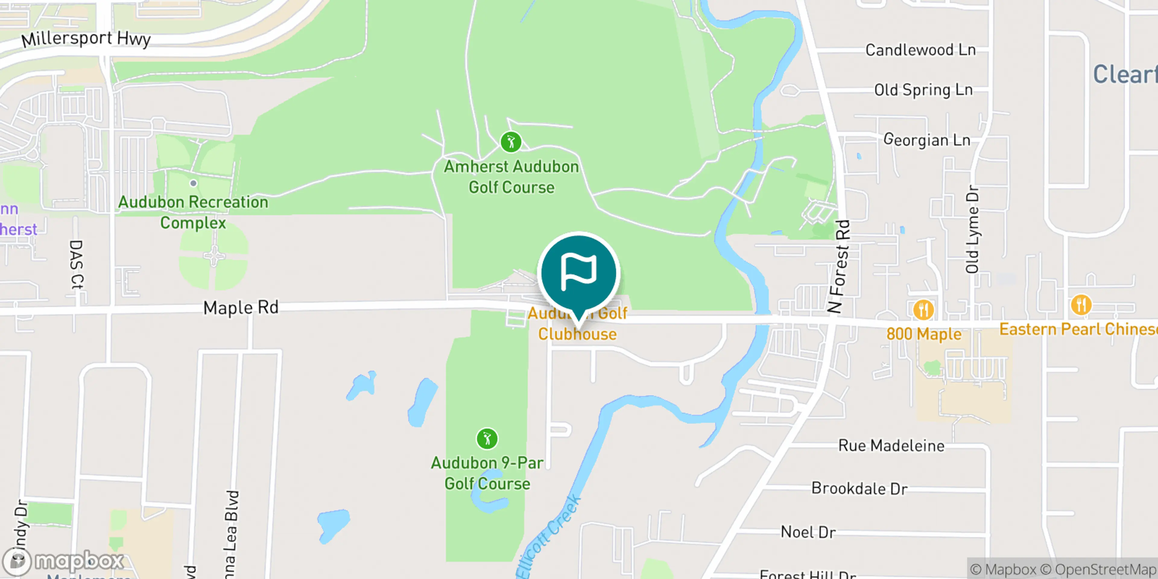 Street map of Audubon Golf Course and its local surroundings.