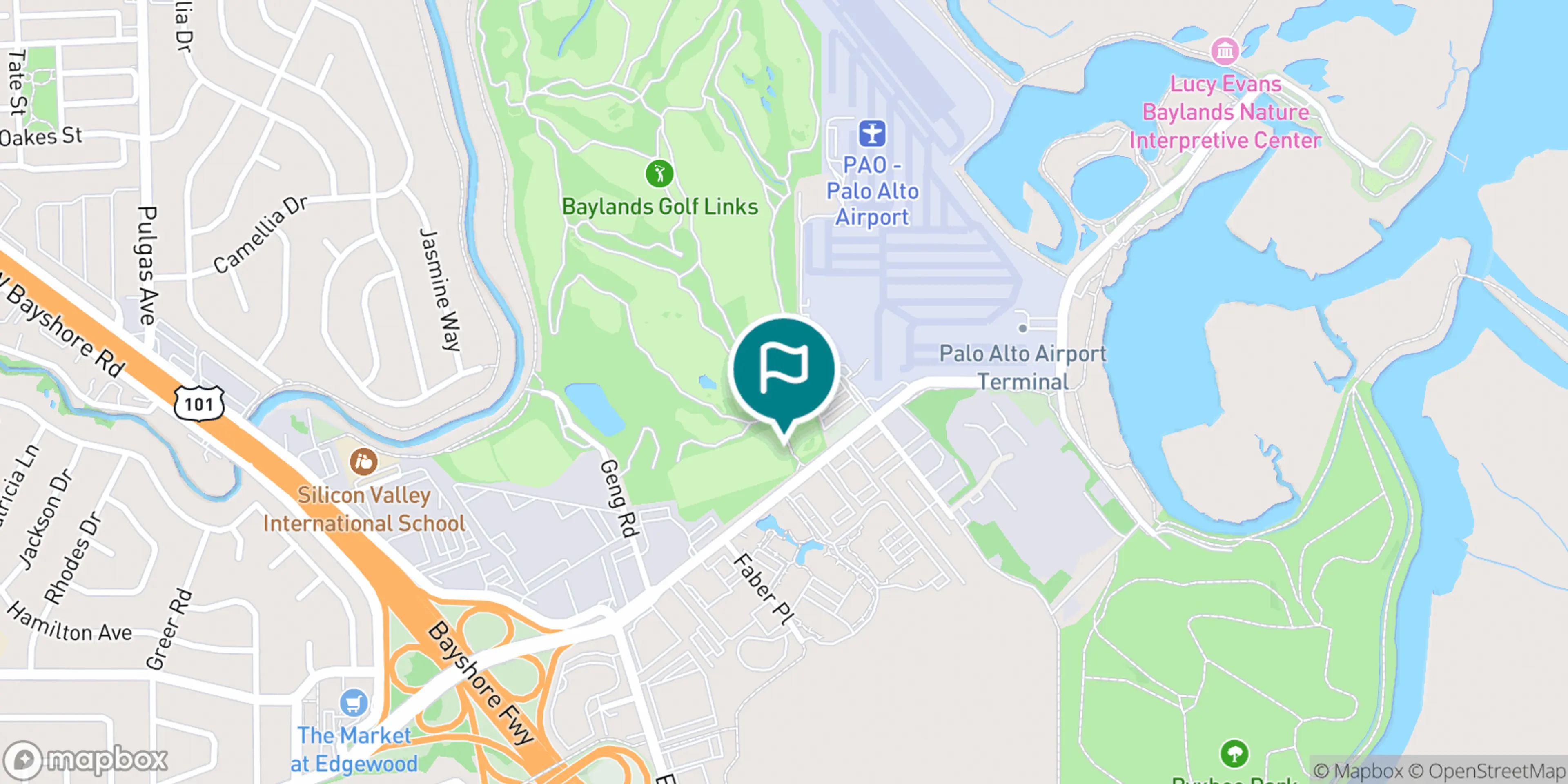 Street map of Baylands Golf Links and its local surroundings.