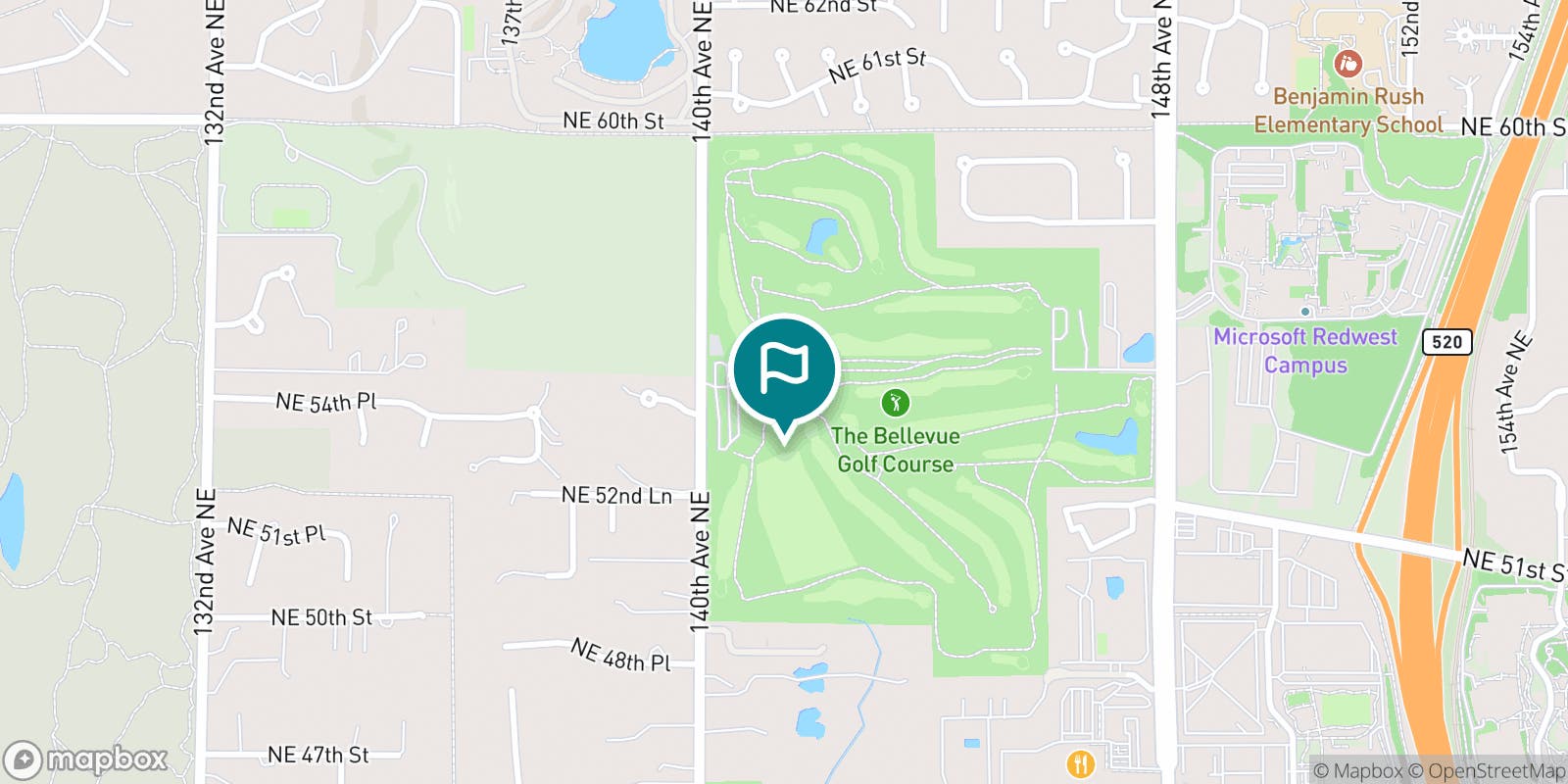 Street map of Bellevue Golf Course and its local surroundings.