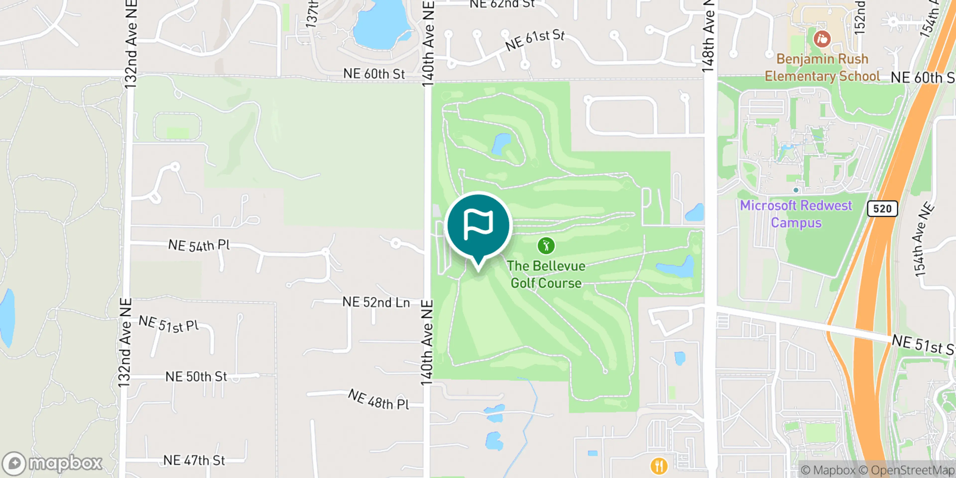Street map of Bellevue Golf Course and its local surroundings.