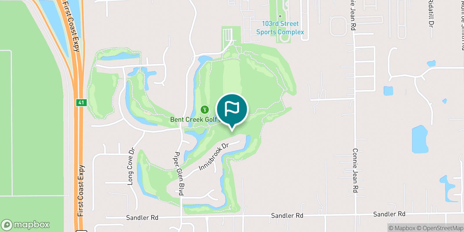 Street map of Bent Creek Golf Course and its local surroundings.