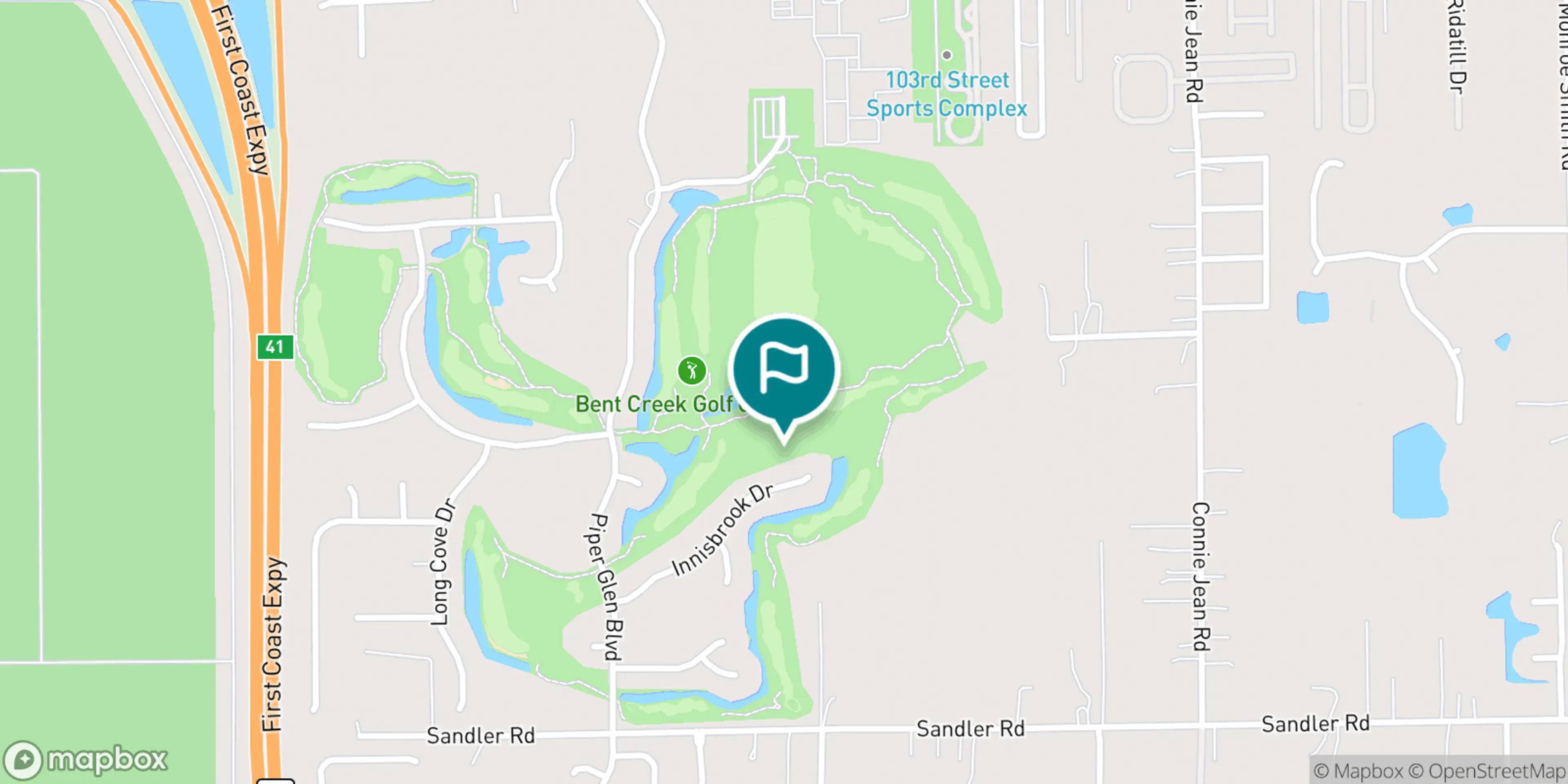 Street map of Bent Creek Golf Course and its local surroundings.