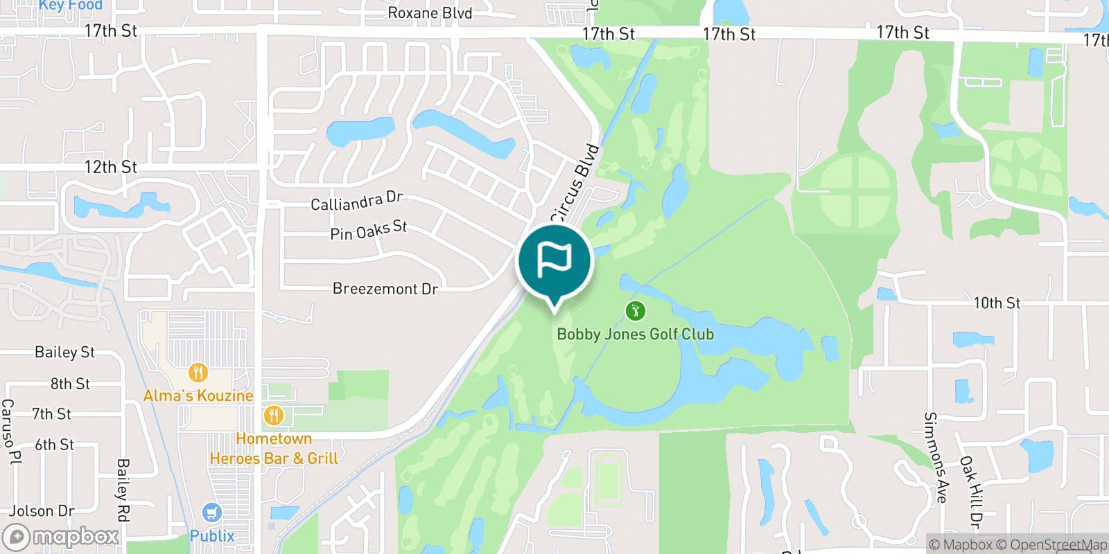 Street map of Bobby Jones Golf Club and its local surroundings.