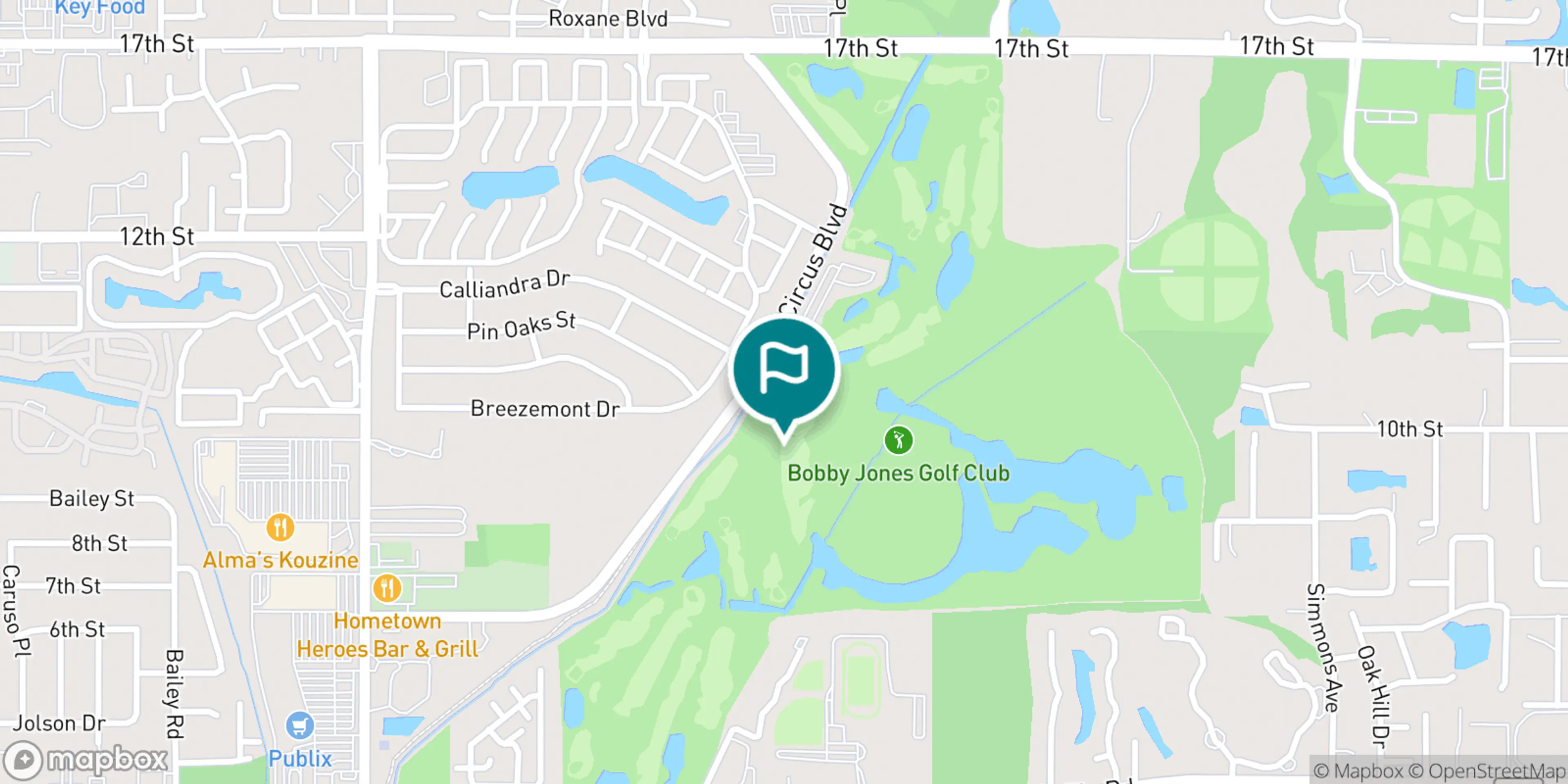 Street map of Bobby Jones Golf Club and its local surroundings.