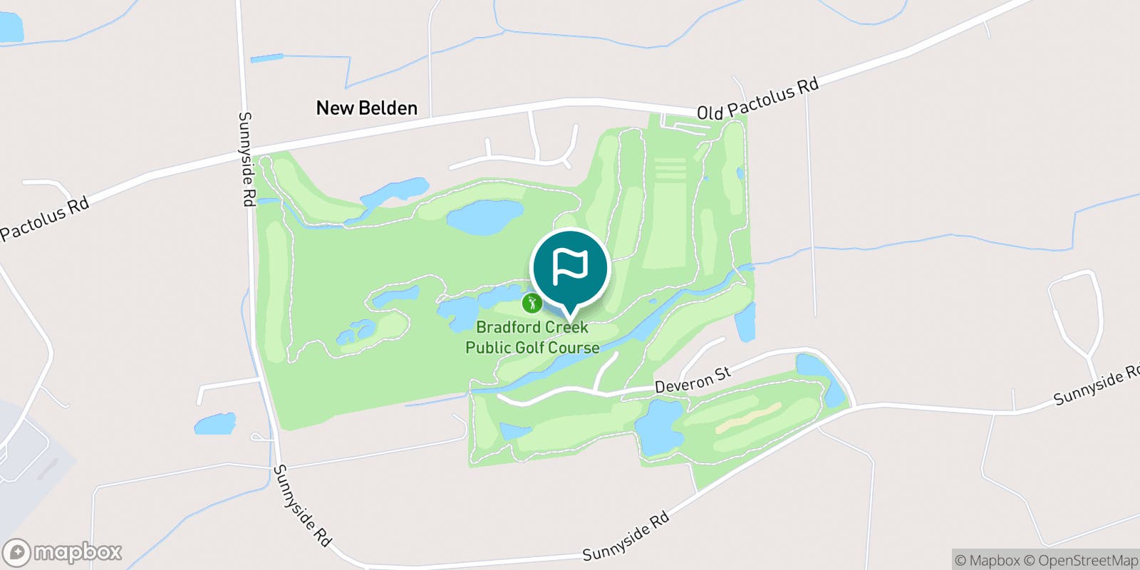 Street map of Bradford Creek Golf Course and its local surroundings.