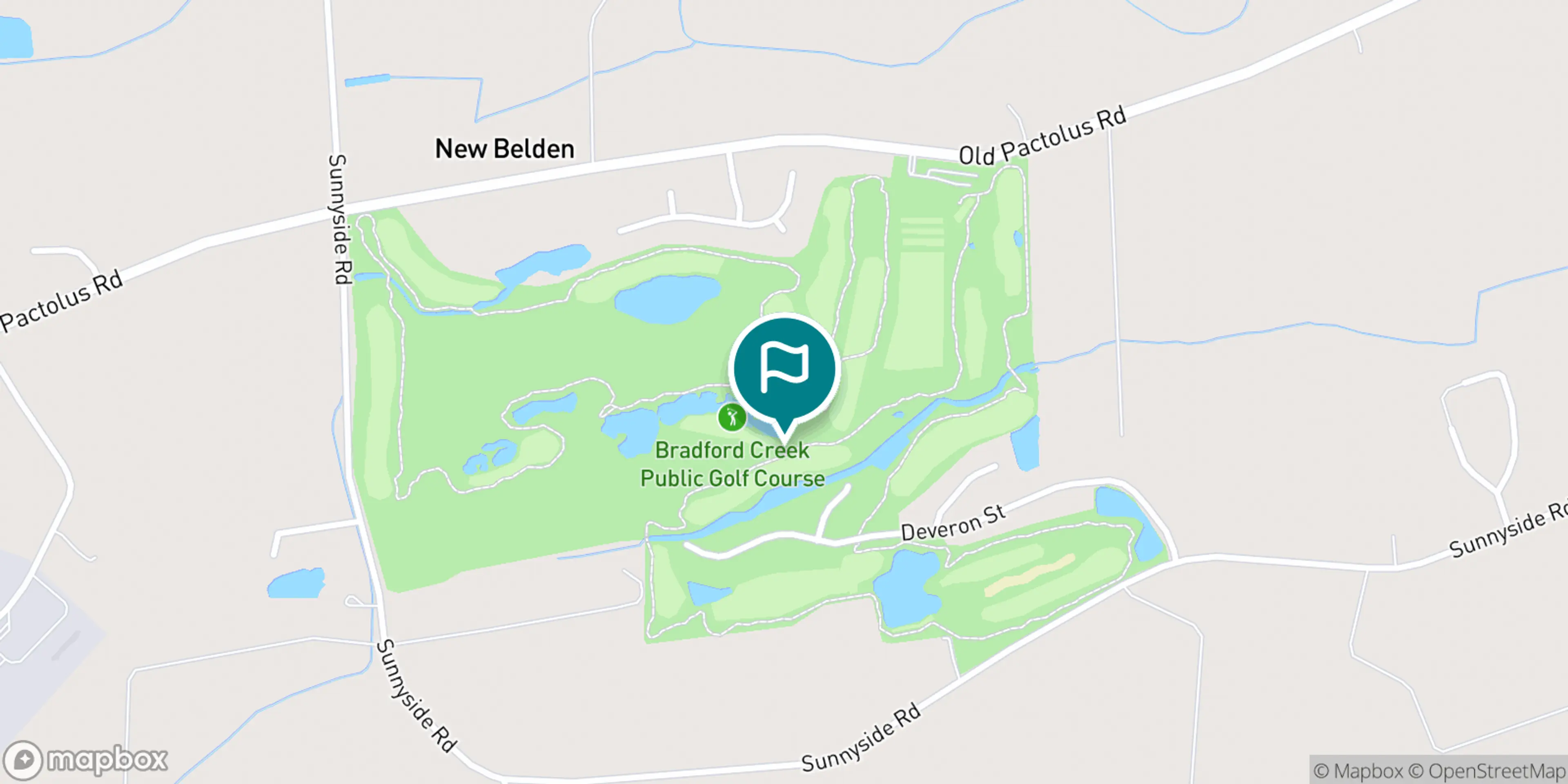 Street map of Bradford Creek Golf Course and its local surroundings.