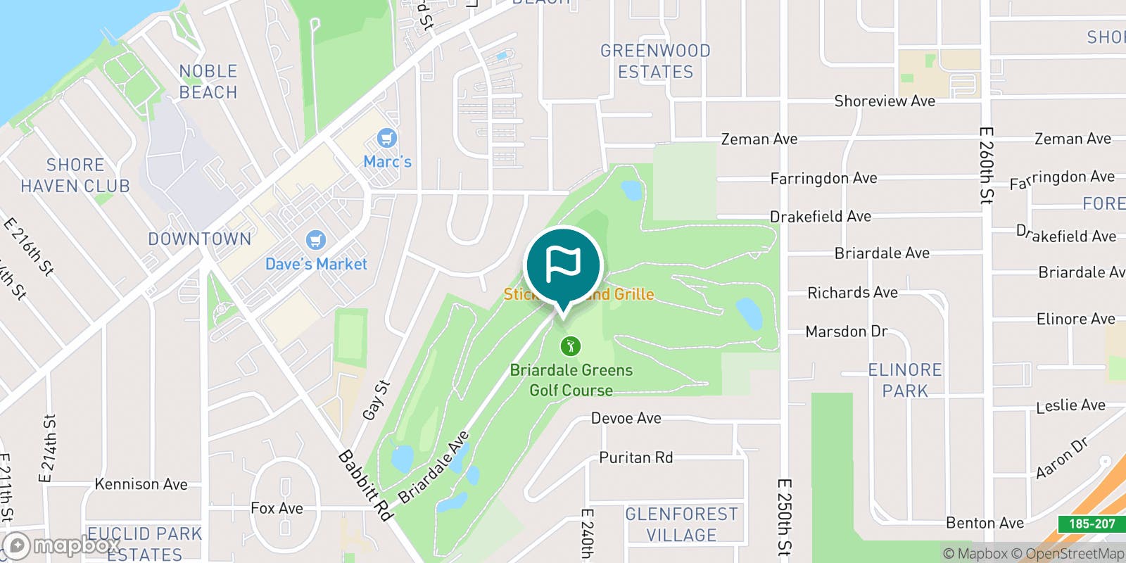 Street map of Briardale Greens Golf Course and its local surroundings.