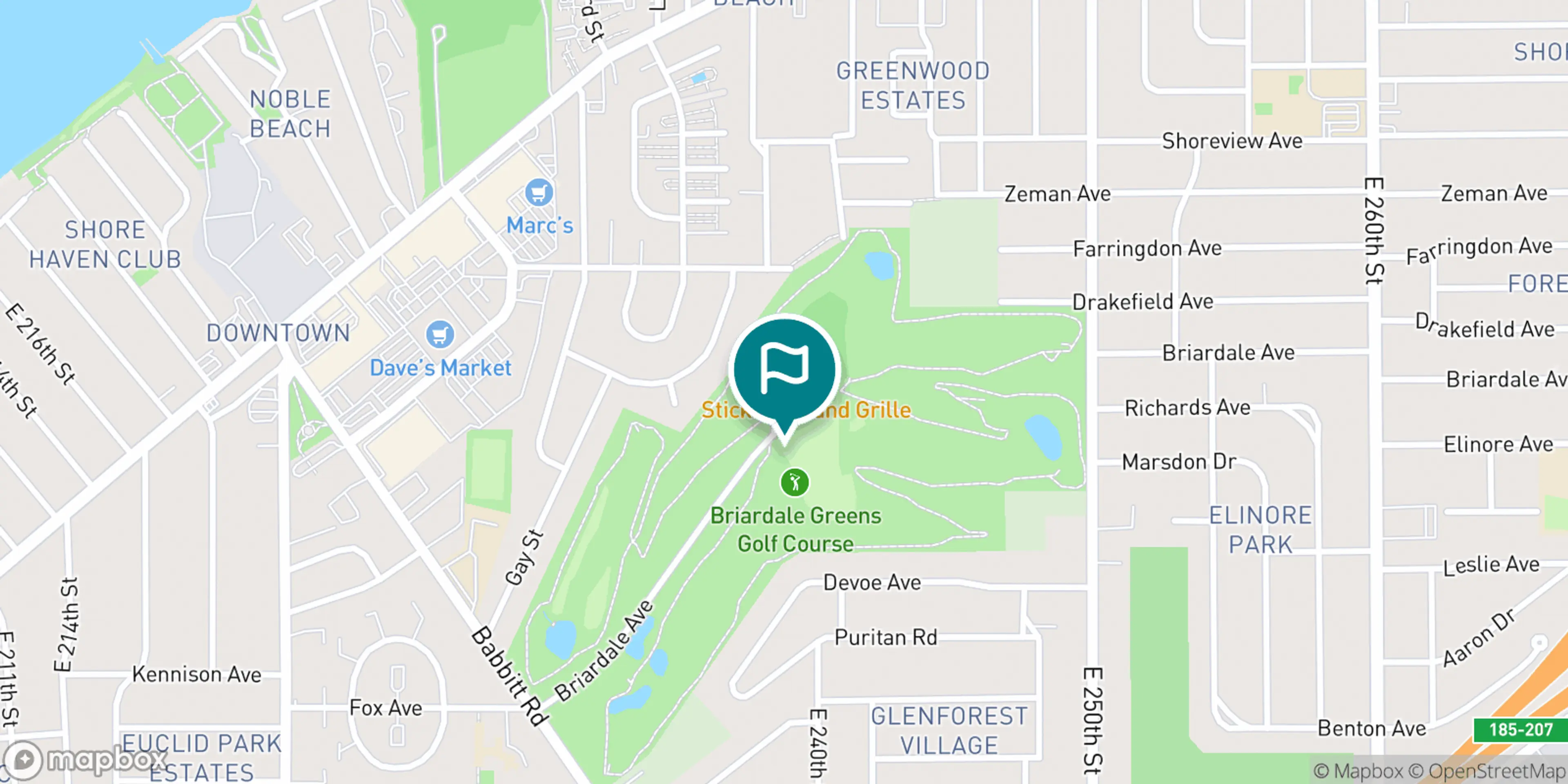 Street map of Briardale Greens Golf Course and its local surroundings.