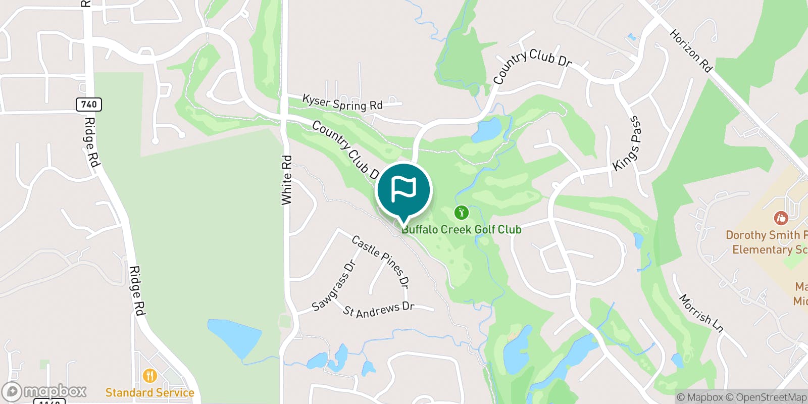 Street map of Buffalo Creek Golf Club and its local surroundings.