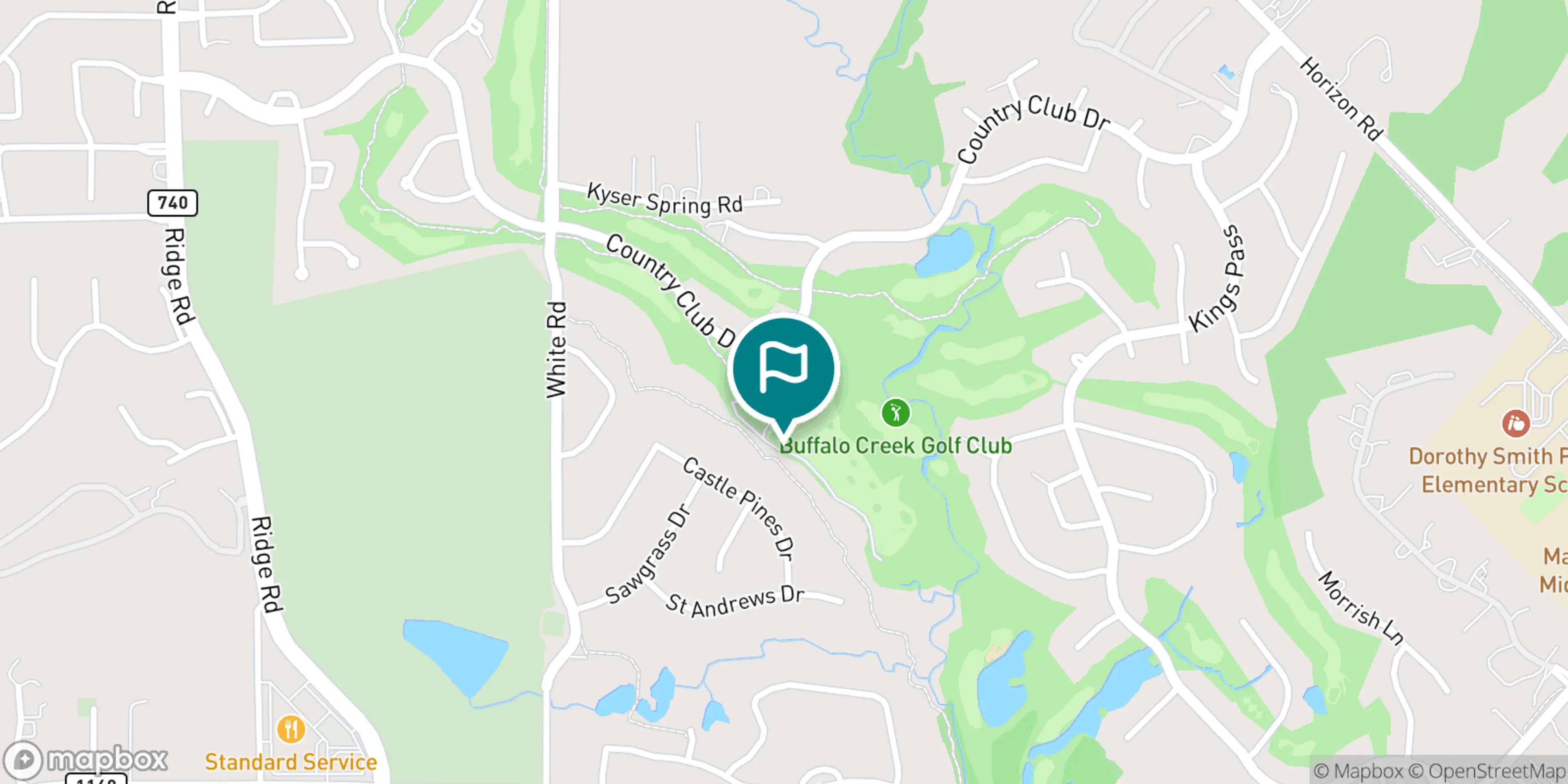 Street map of Buffalo Creek Golf Club and its local surroundings.