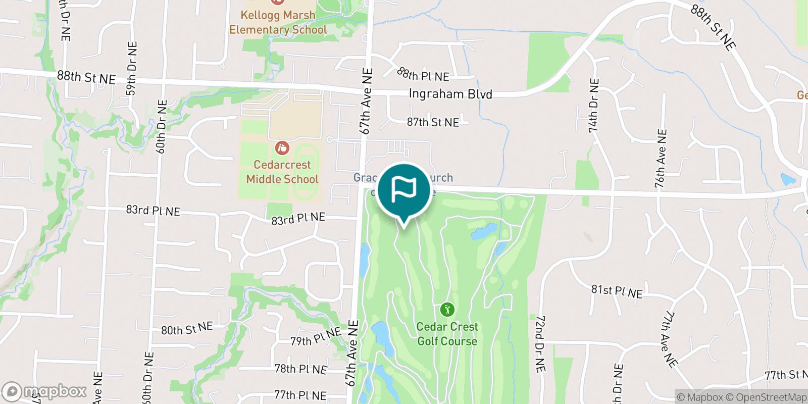 Street map of Cedarcrest Golf Course and its local surroundings.
