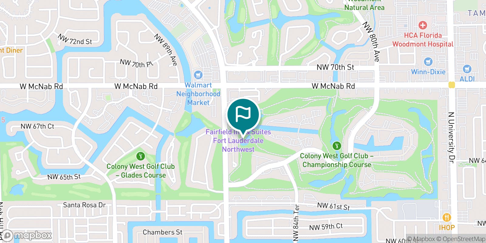 Street map of Colony West Country Club and its local surroundings.