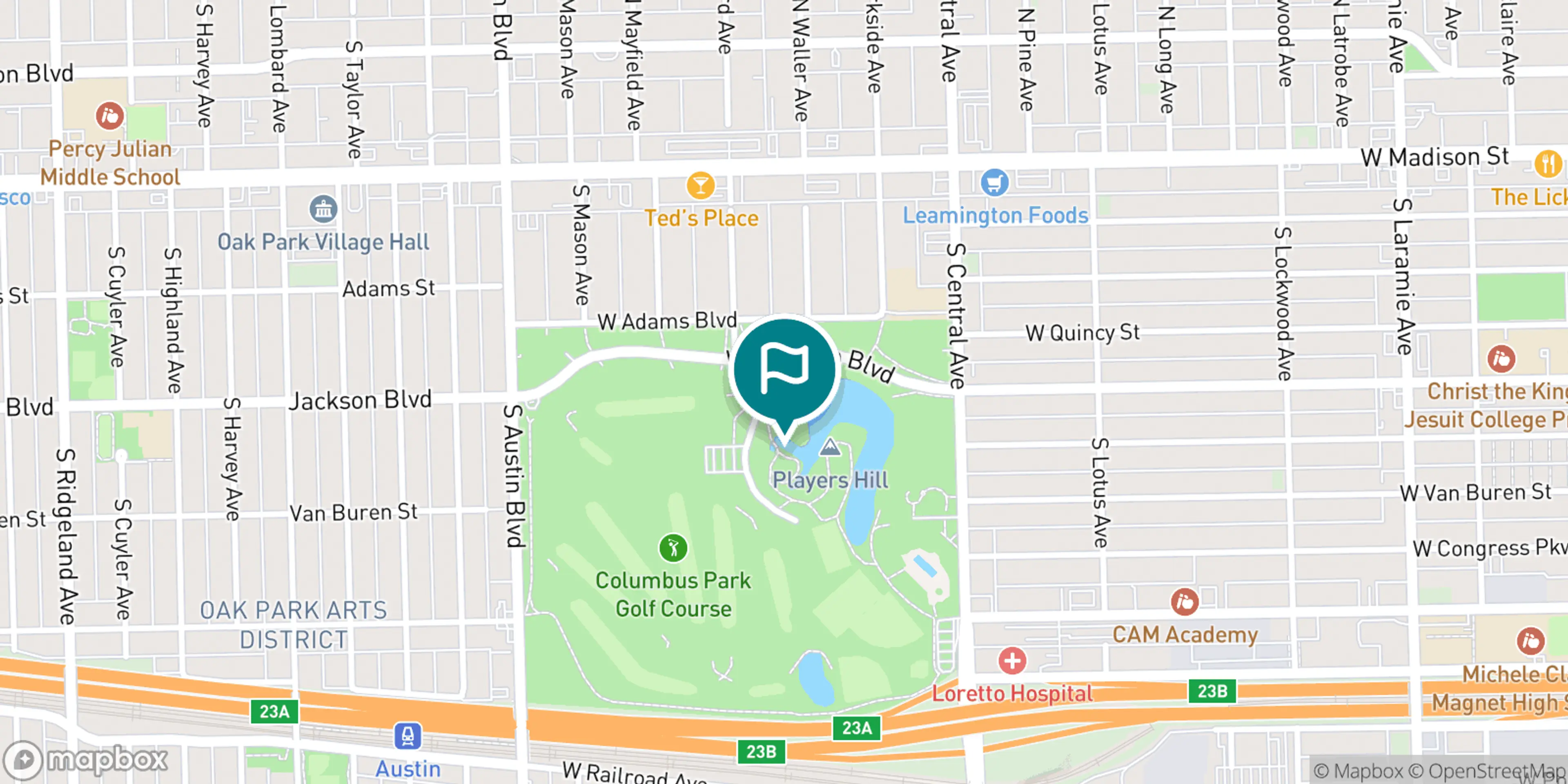 Street map of Columbus Park Golf Course and its local surroundings.