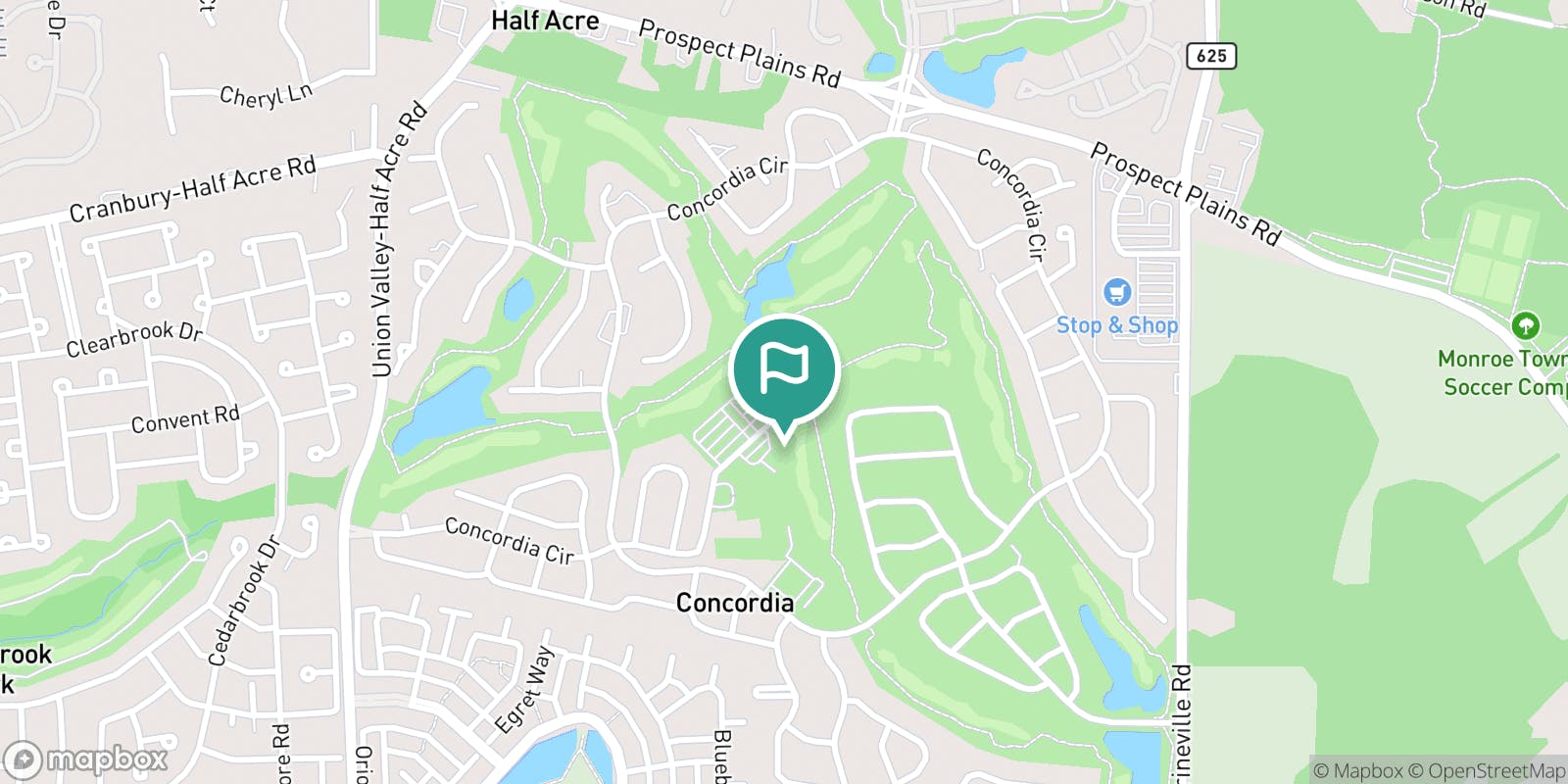 Street map of Concordia Golf Club and its local surroundings.