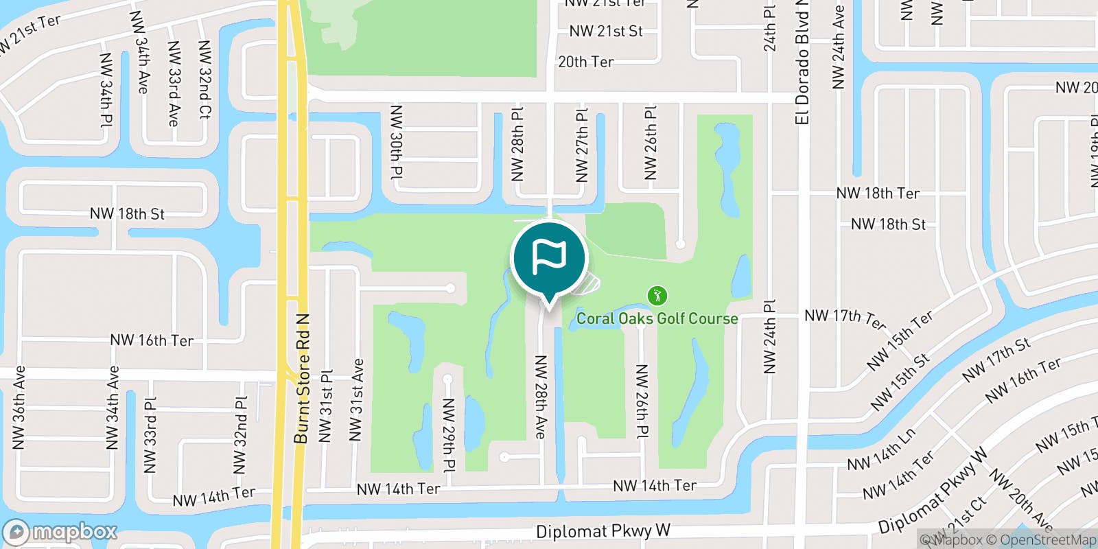 Street map of Coral Oaks Golf Course  and its local surroundings.