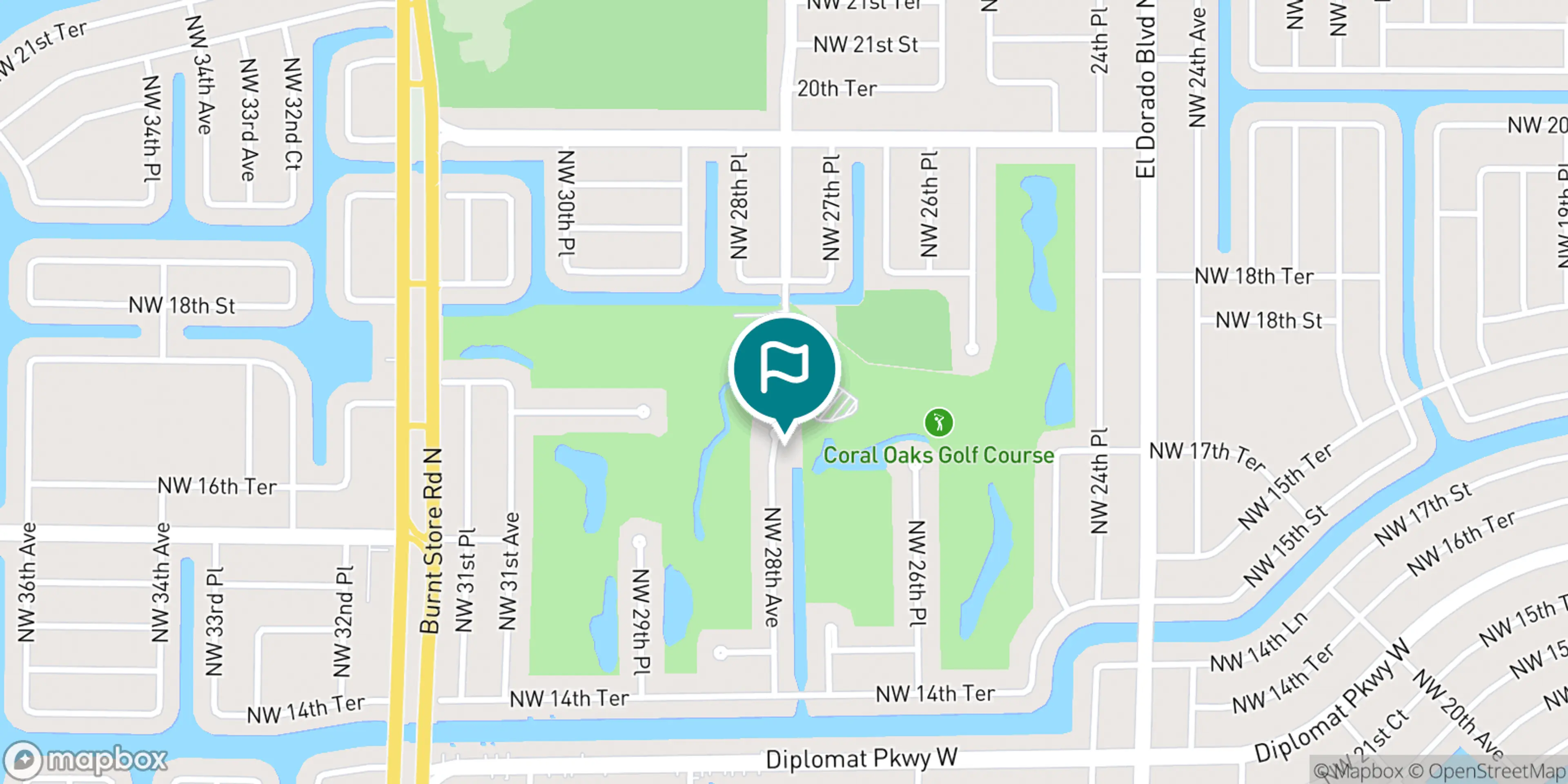 Street map of Coral Oaks Golf Course and its local surroundings.