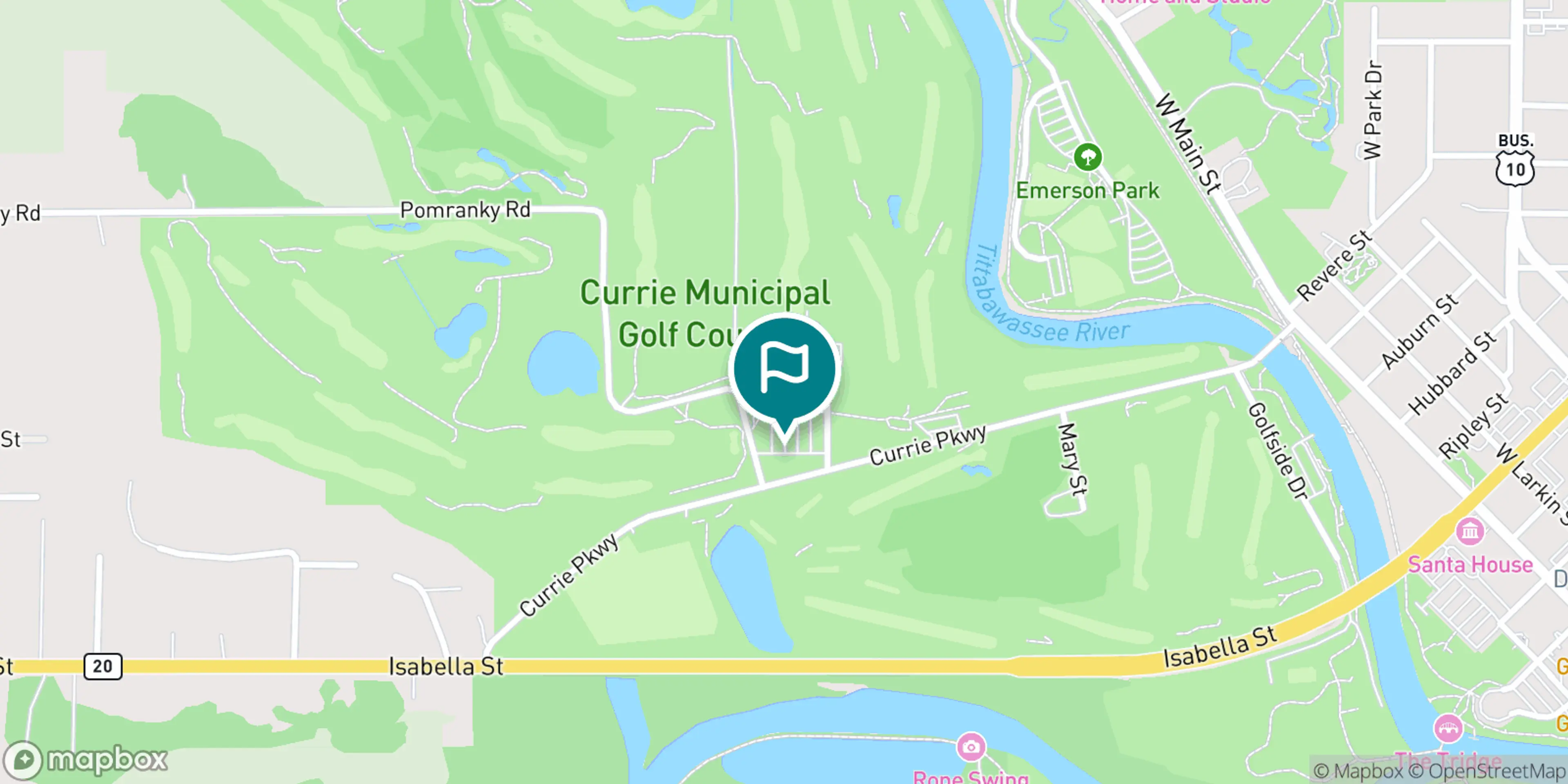 Street map of Currie Municipal Golf Course and its local surroundings.
