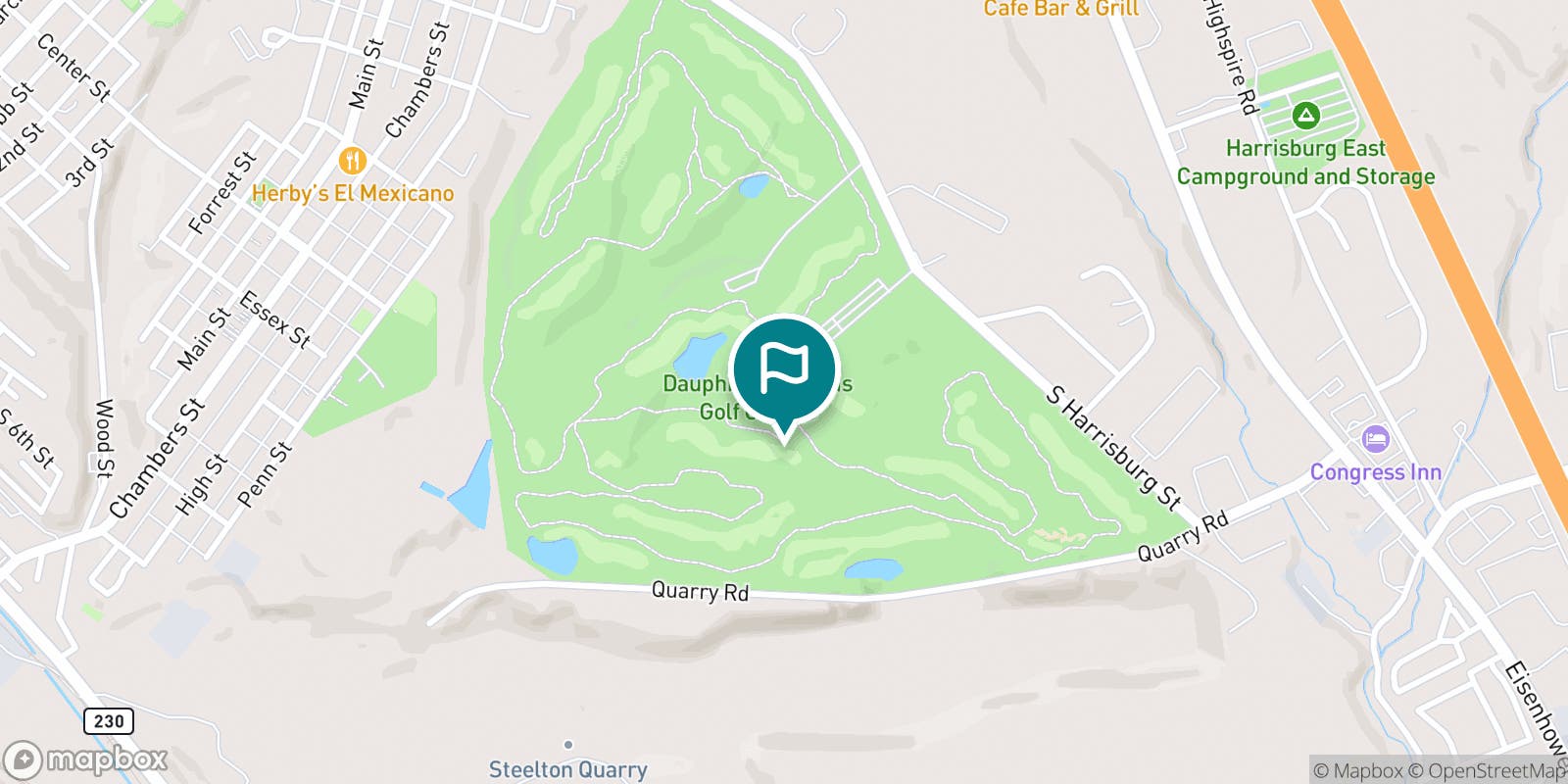 Street map of Dauphin Highlands Golf Course and its local surroundings.