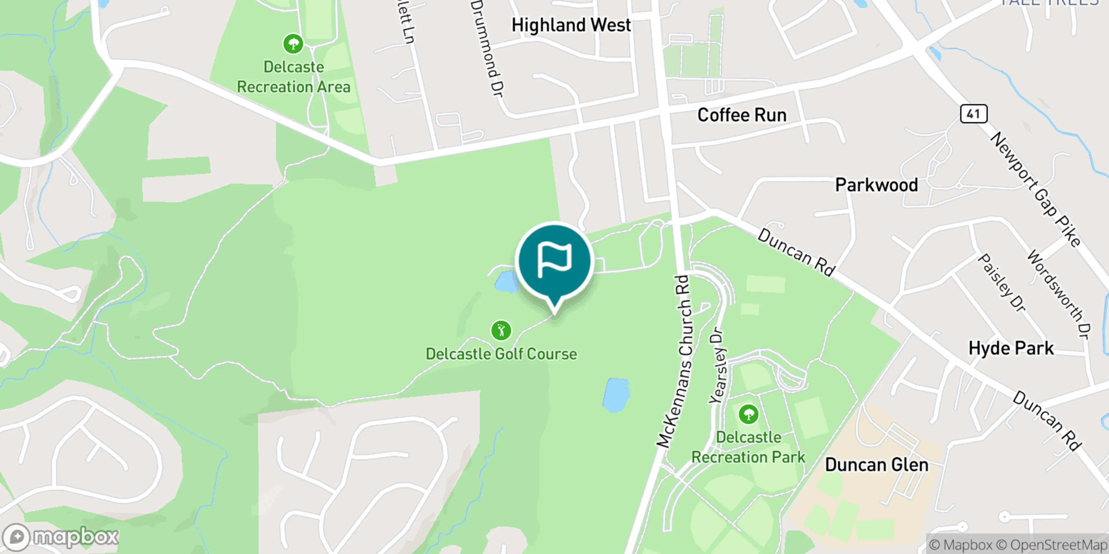 Street map of Delcastle Golf Club and its local surroundings.