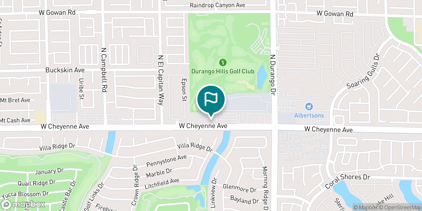 Street map of Durango Hills Golf Club and its local surroundings.