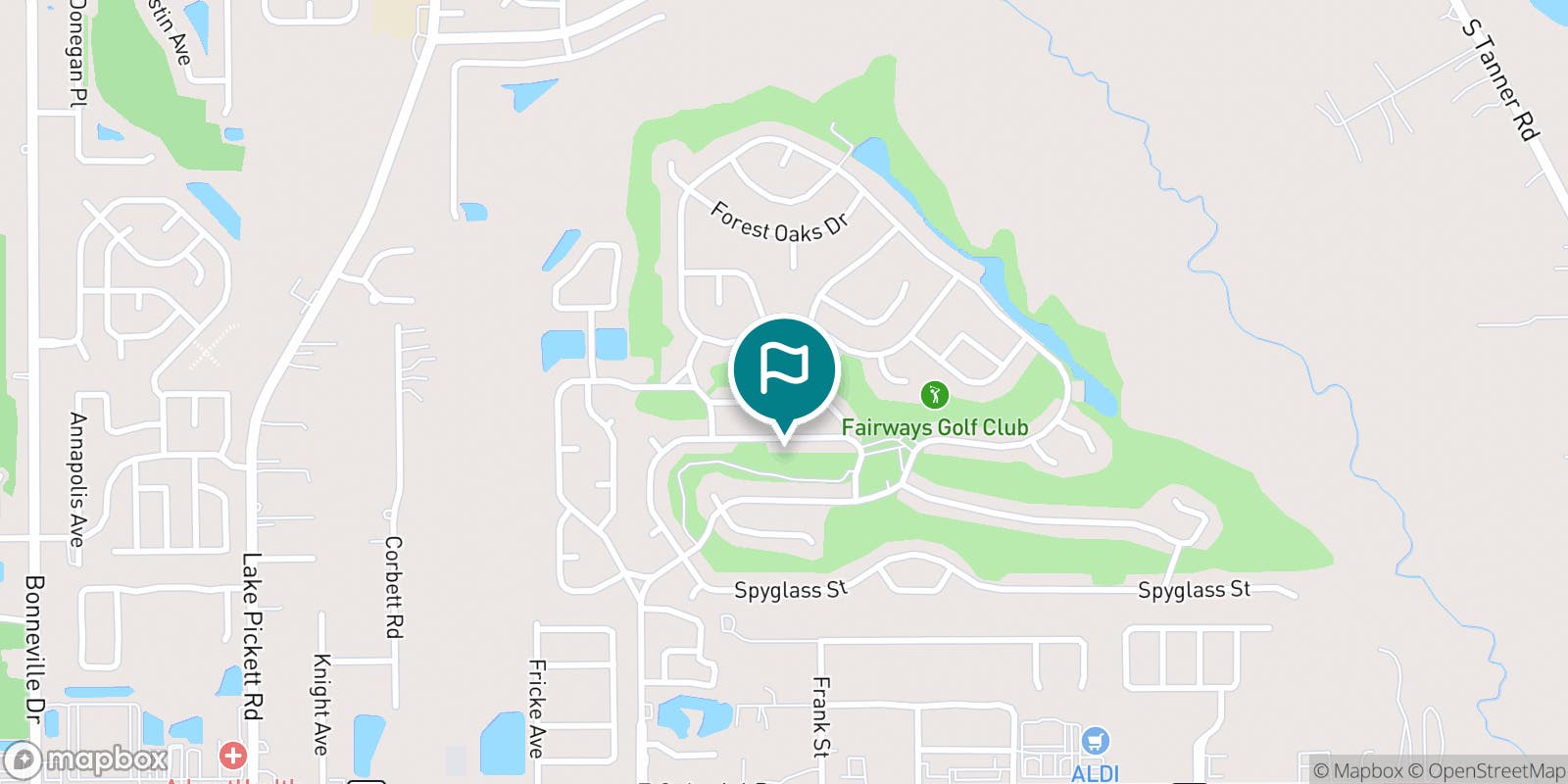 Street map of Fairways Country Club and its local surroundings.