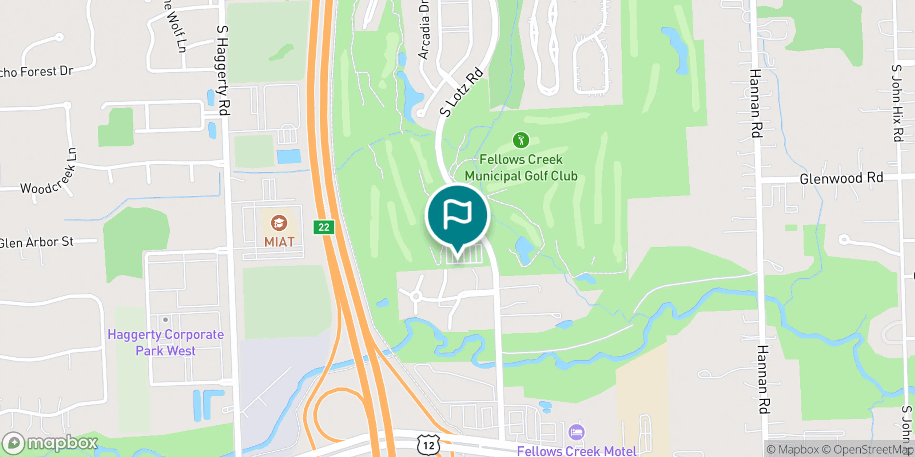 Street map of Fellows Creek Golf Club and its local surroundings.