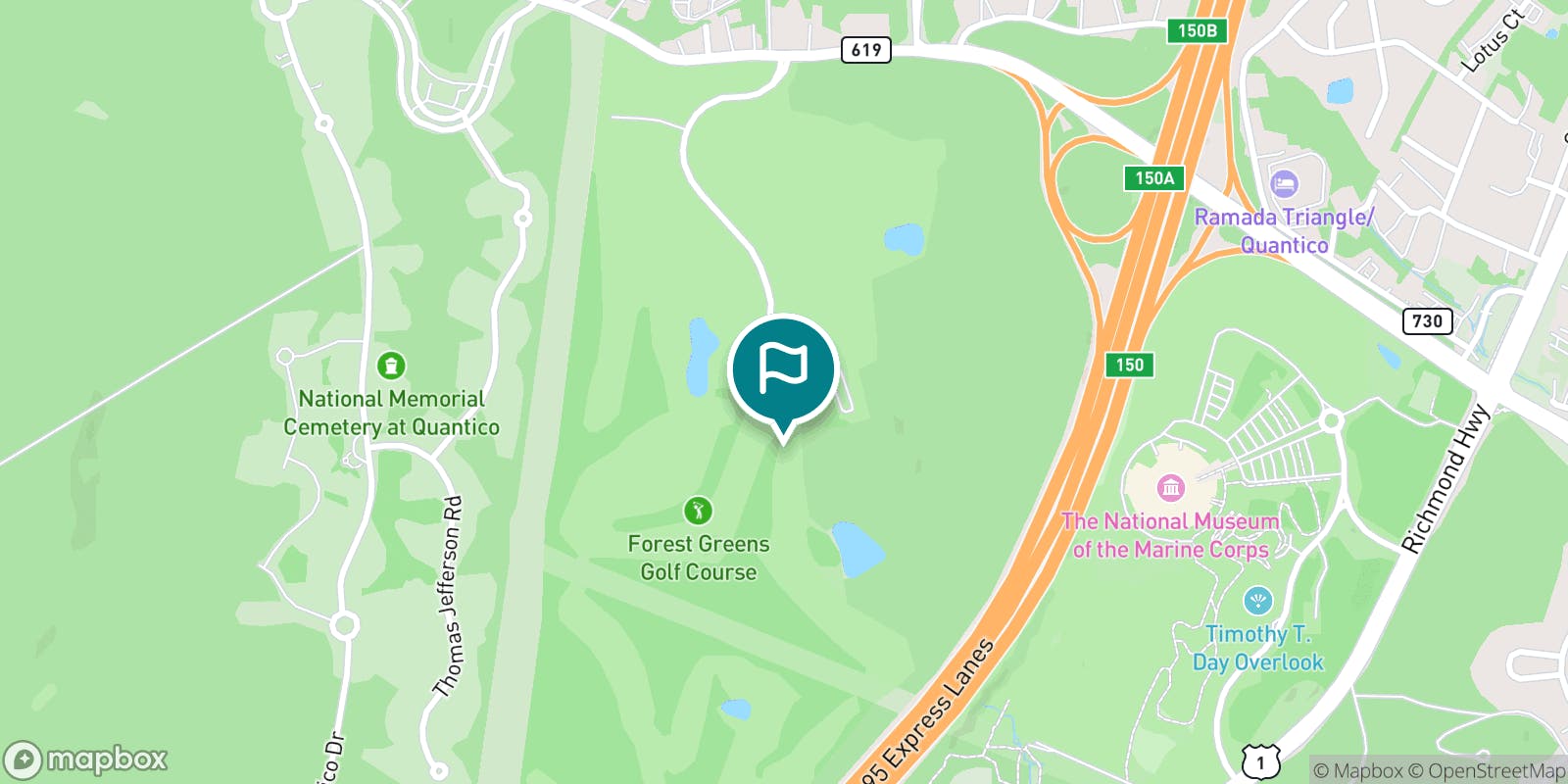 Street map of Forest Greens Golf Club and its local surroundings.