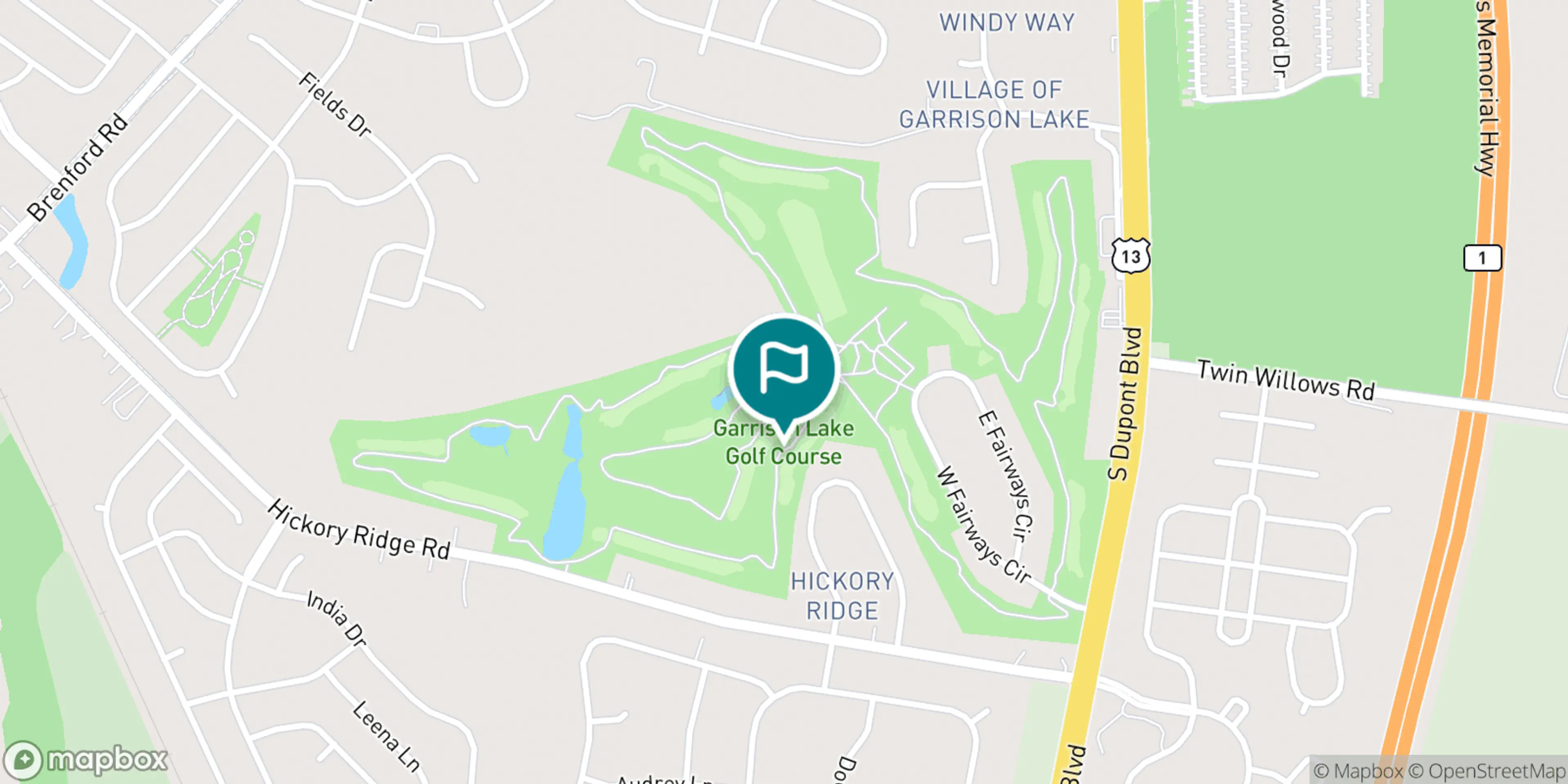 Street map of Garrisons Lake Golf Club and its local surroundings.
