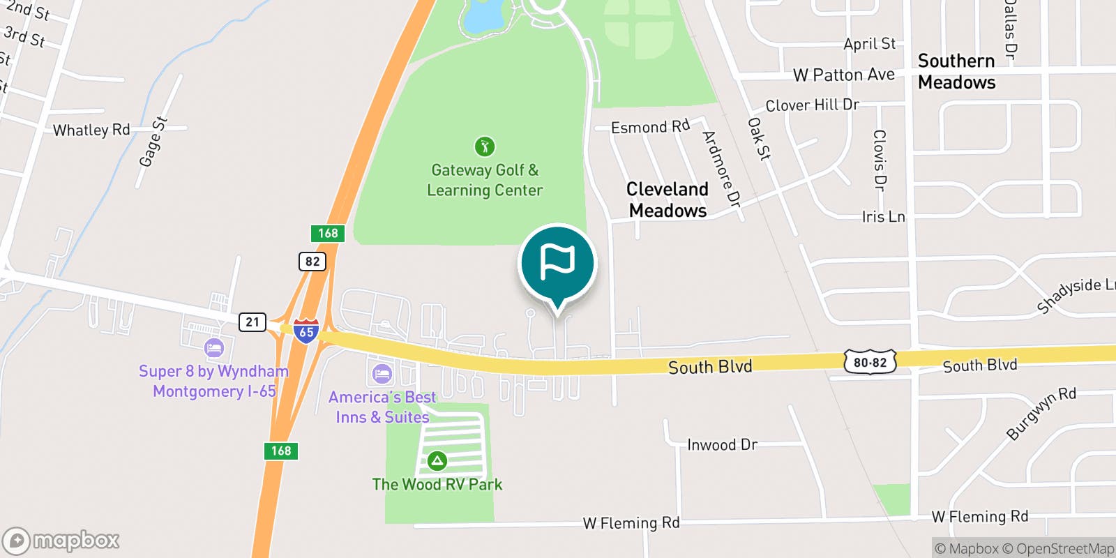 Street map of Gateway Park Golf Course and its local surroundings.