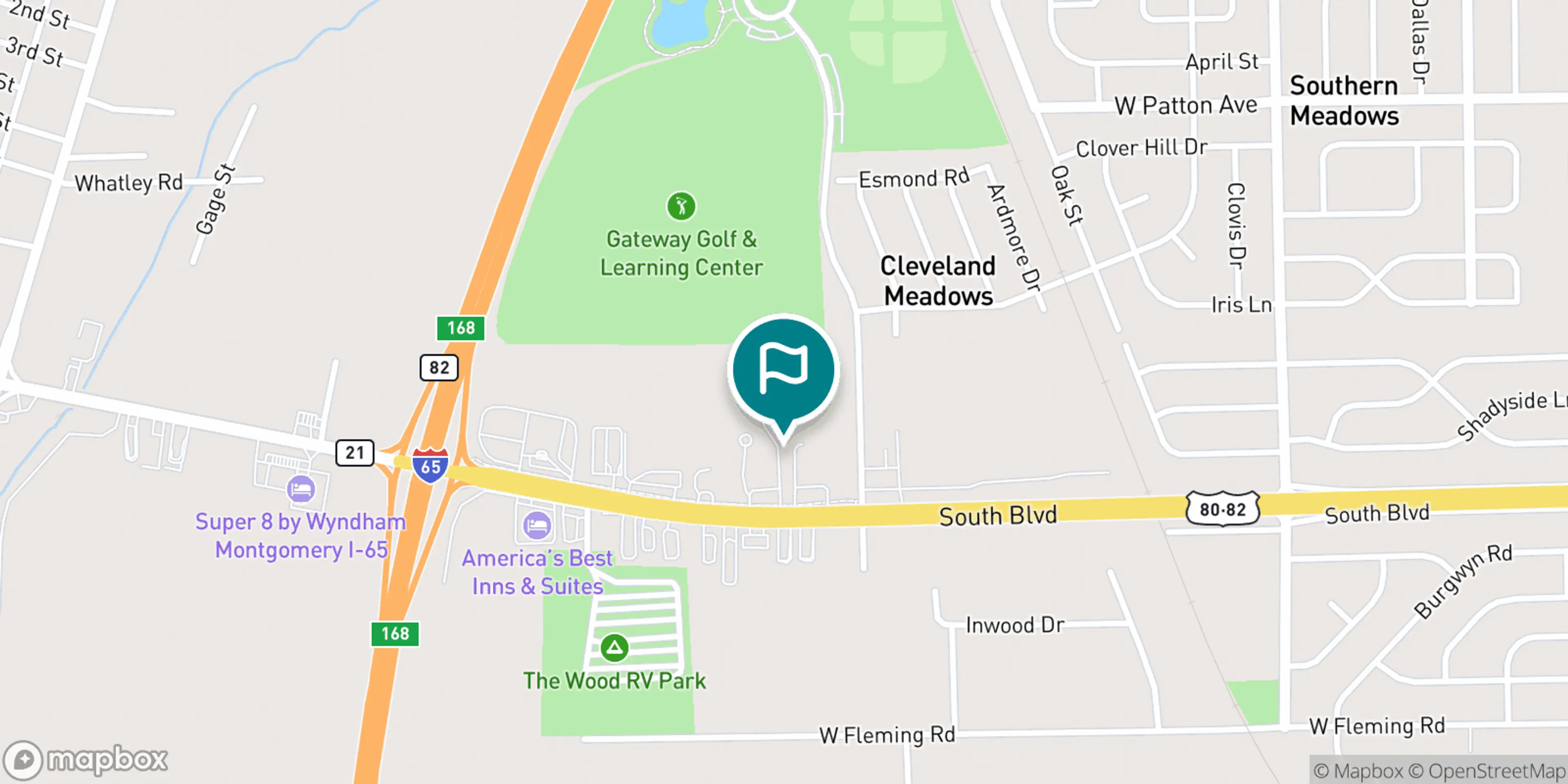 Street map of Gateway Park Golf Course and its local surroundings.