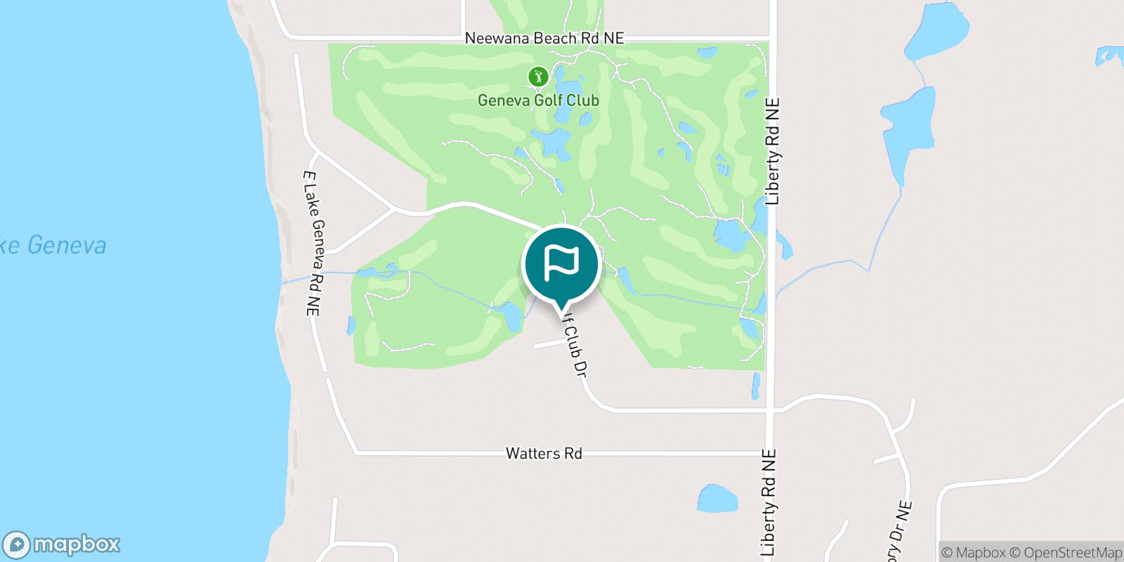 Street map of Geneva Golf Club and its local surroundings.