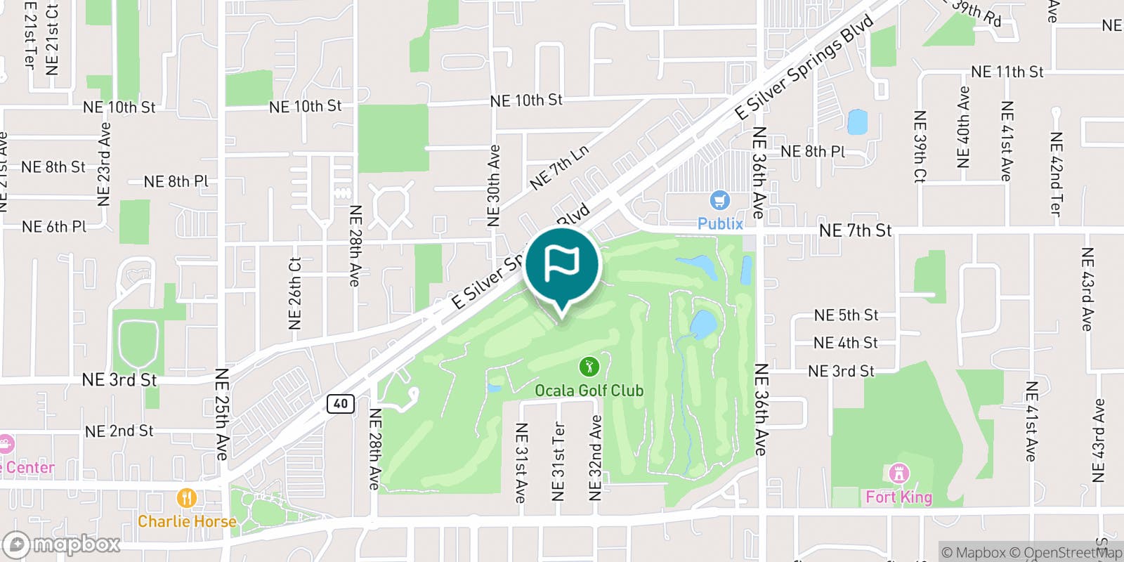 Street map of Ocala Golf Club and its local surroundings.