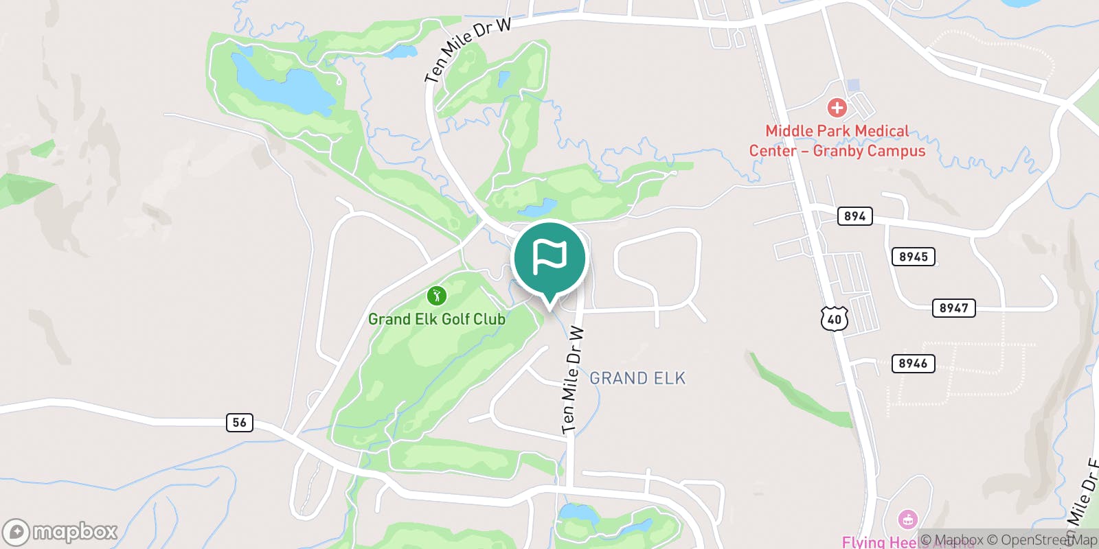 Street map of Grand Elk Golf Club and its local surroundings.