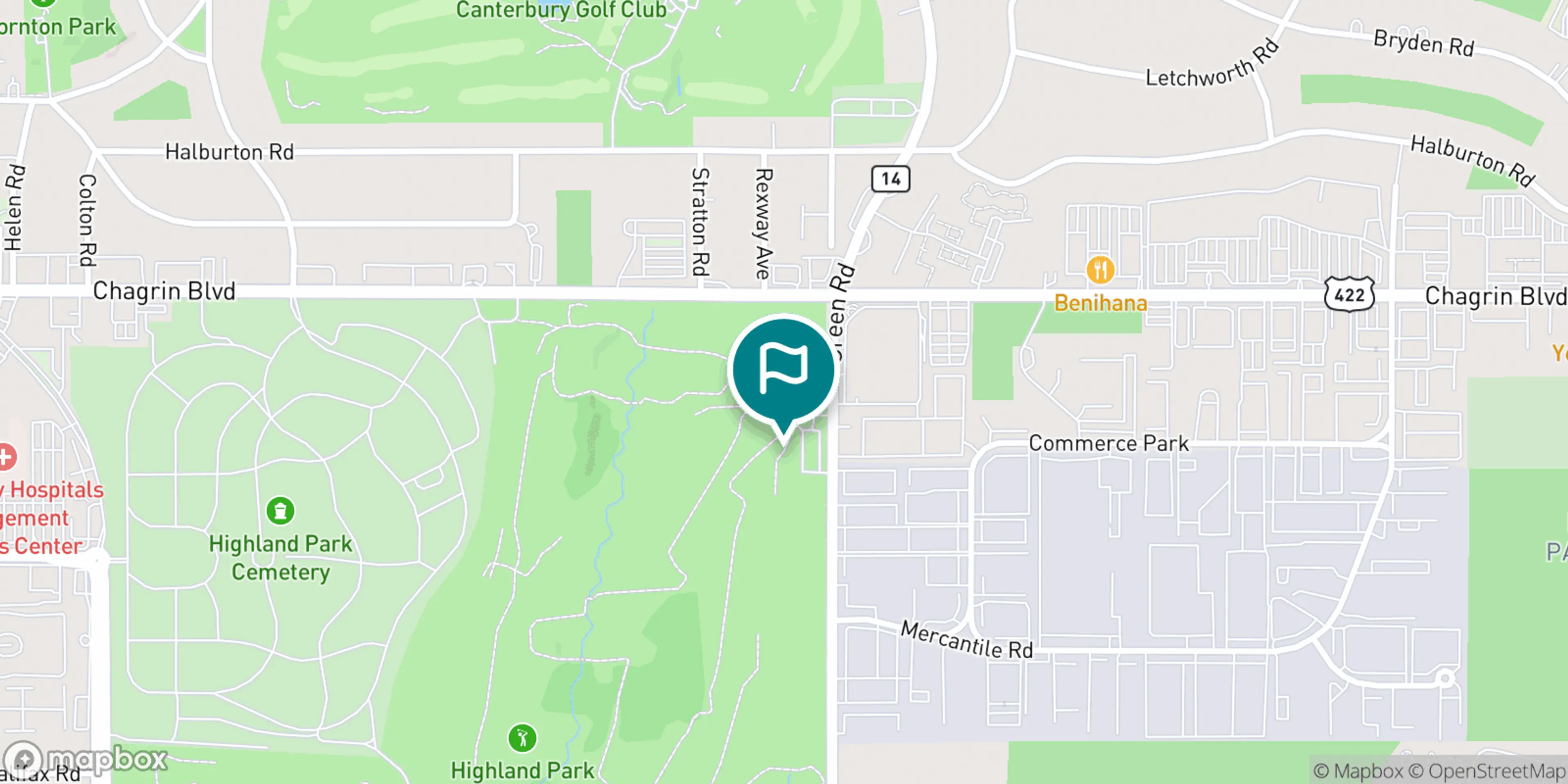 Street map of Highland Park Golf Club and its local surroundings.