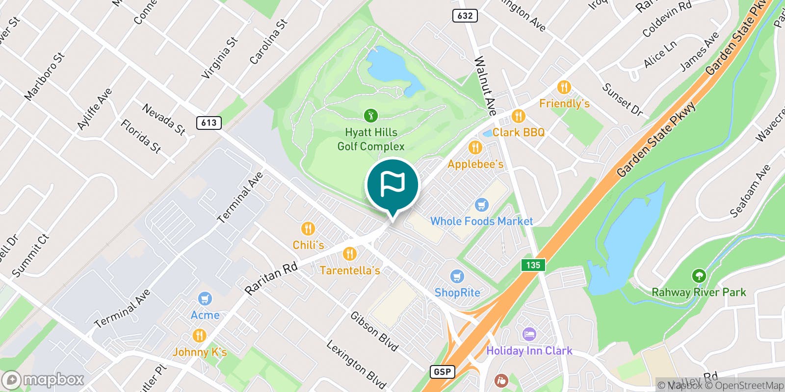 Street map of Hyatt Hills Golf Complex and its local surroundings.
