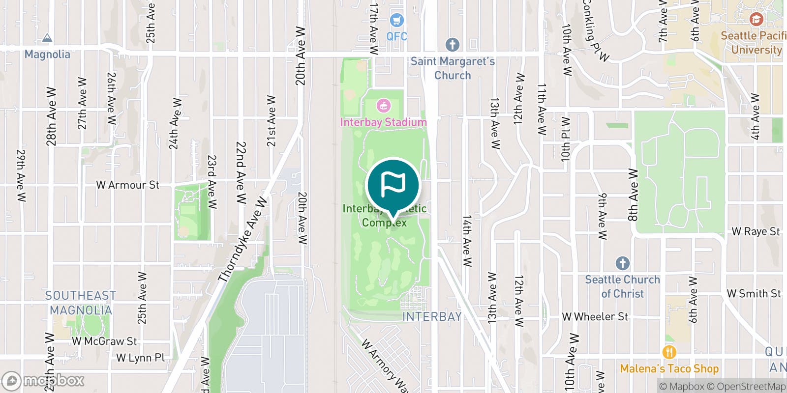 Street map of Interbay Golf Center and its local surroundings.