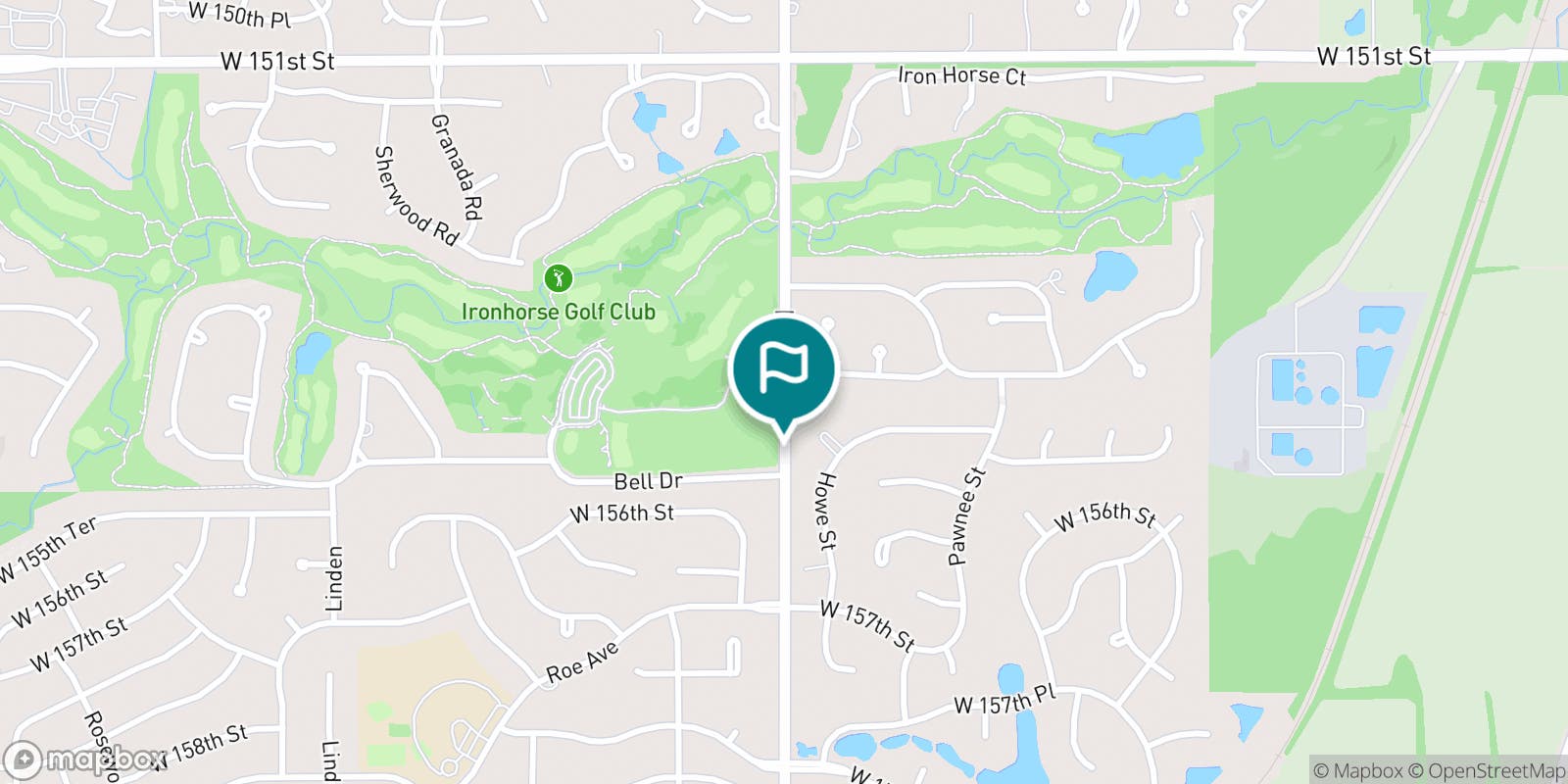 Street map of Ironhorse Golf Club and its local surroundings.