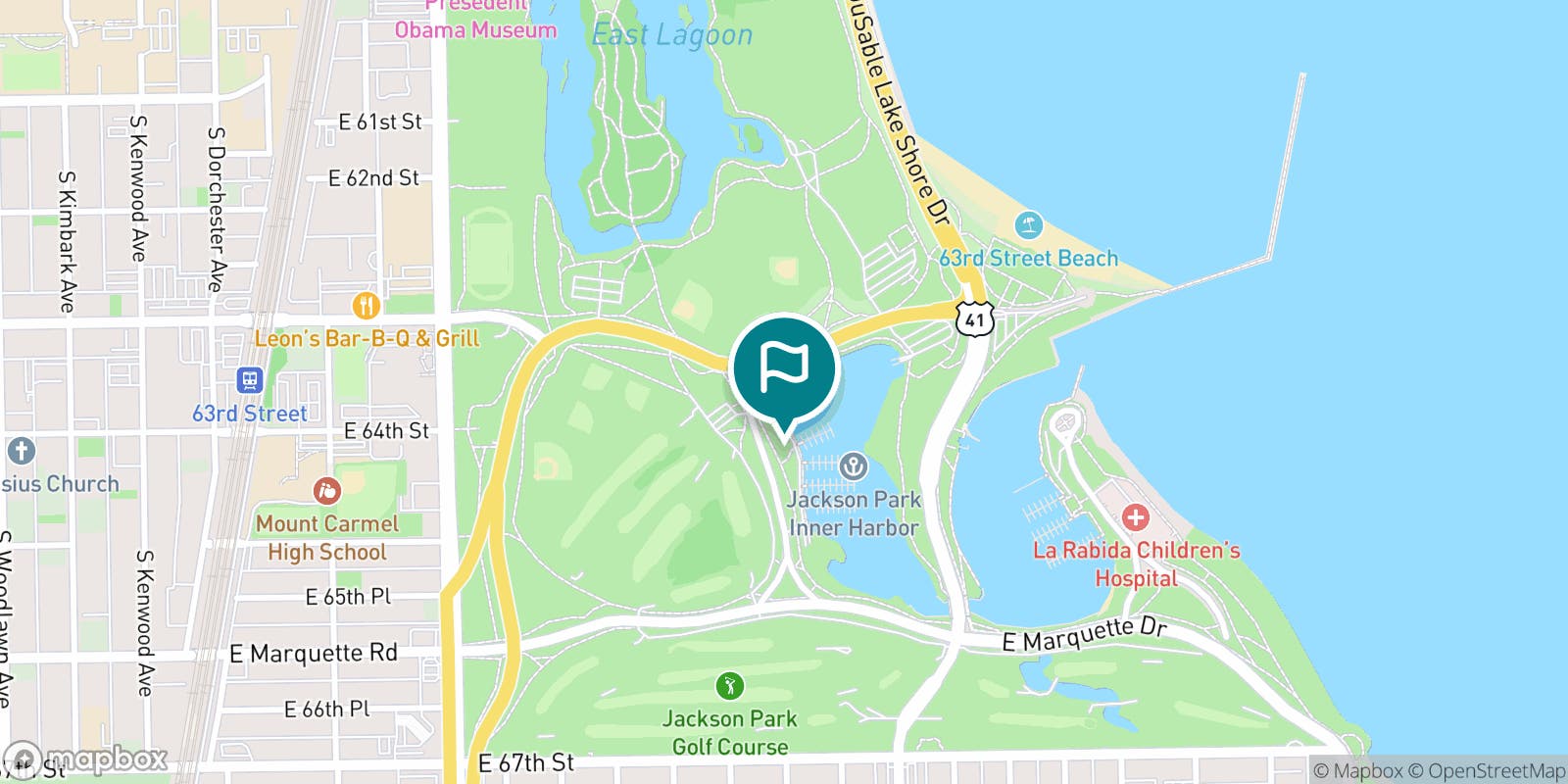 Street map of Jackson Park Golf Course - Chicago and its local surroundings.