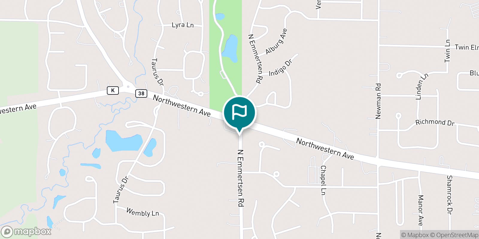 Street map of Johnson Park Golf Course and its local surroundings.