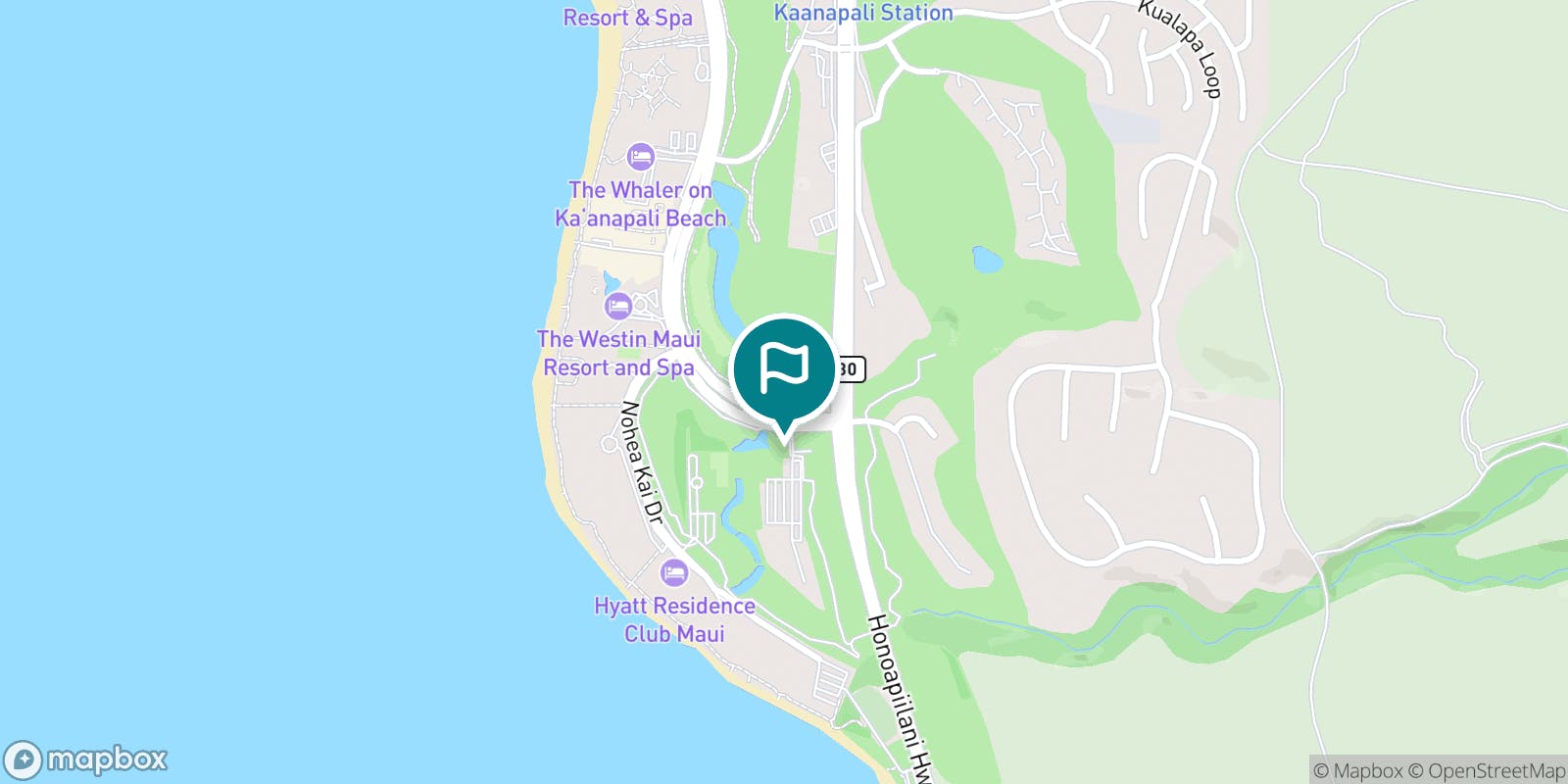 Street map of Ka'anapali Golf Courses and its local surroundings.