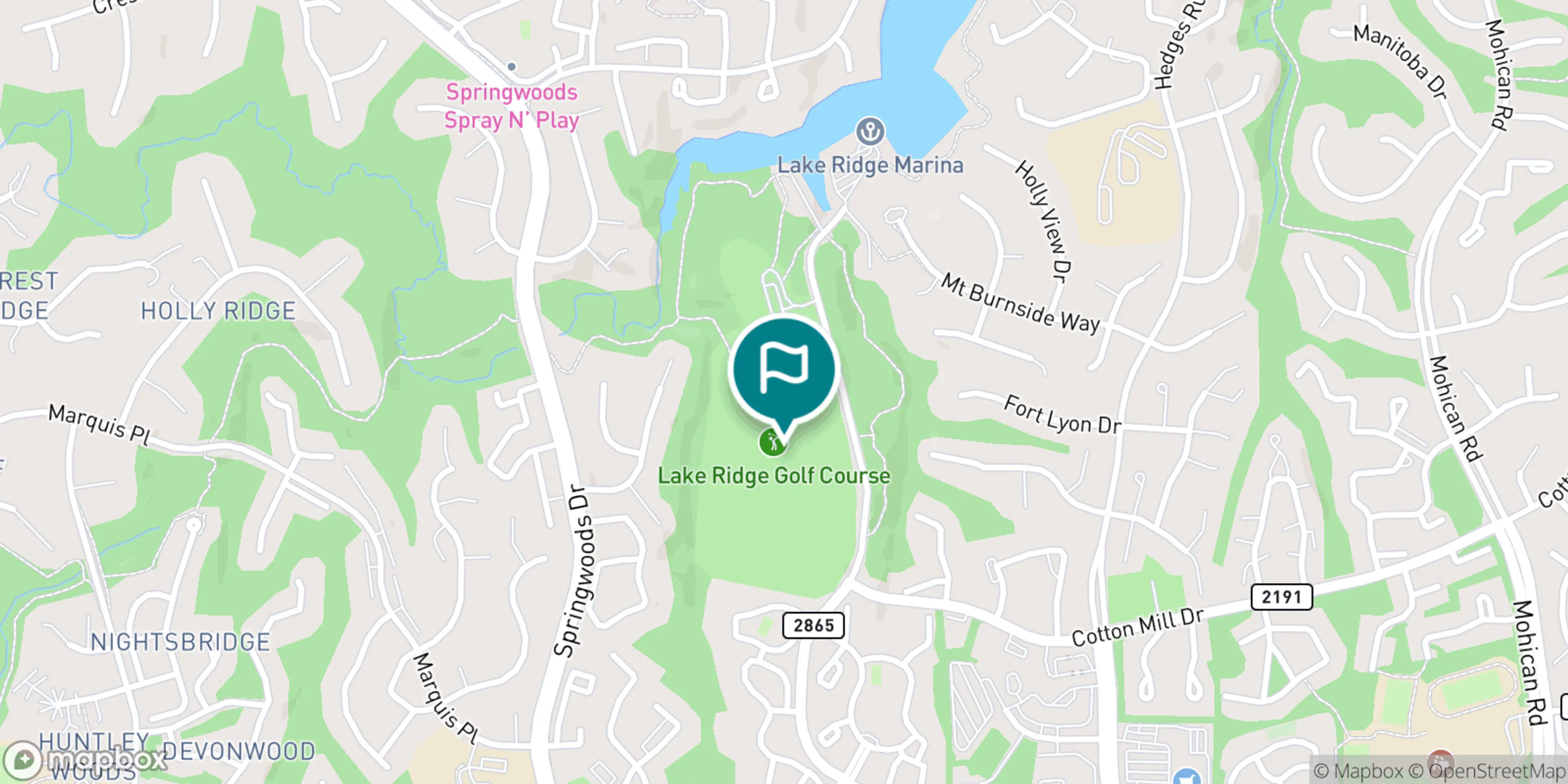 Street map of Lake Ridge Golf Course and its local surroundings.