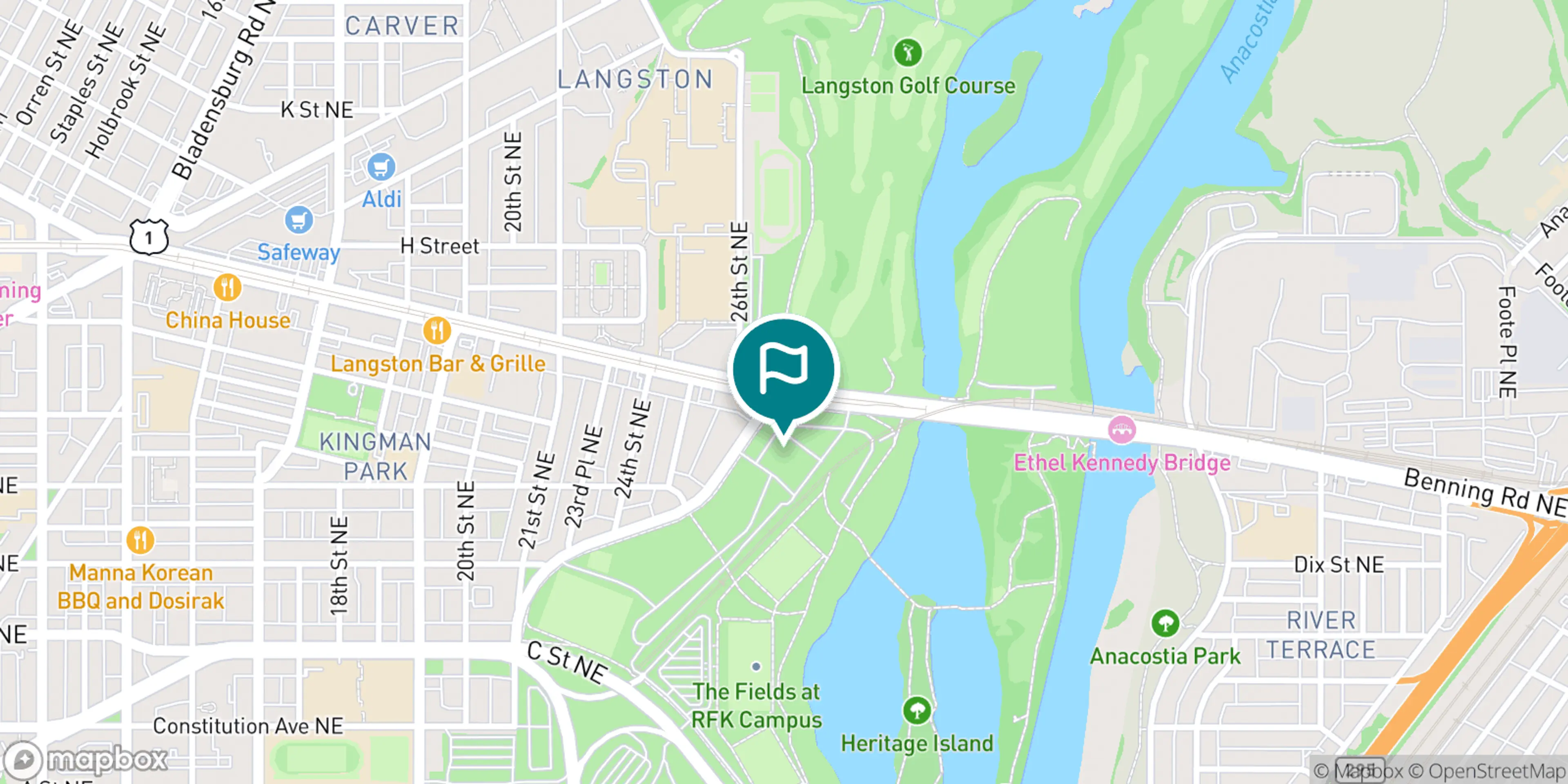 Street map of Langston Golf Course and its local surroundings.
