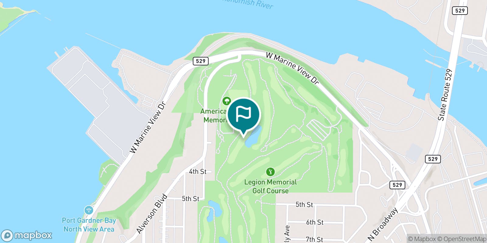 Street map of Legion Memorial Golf Course and its local surroundings.