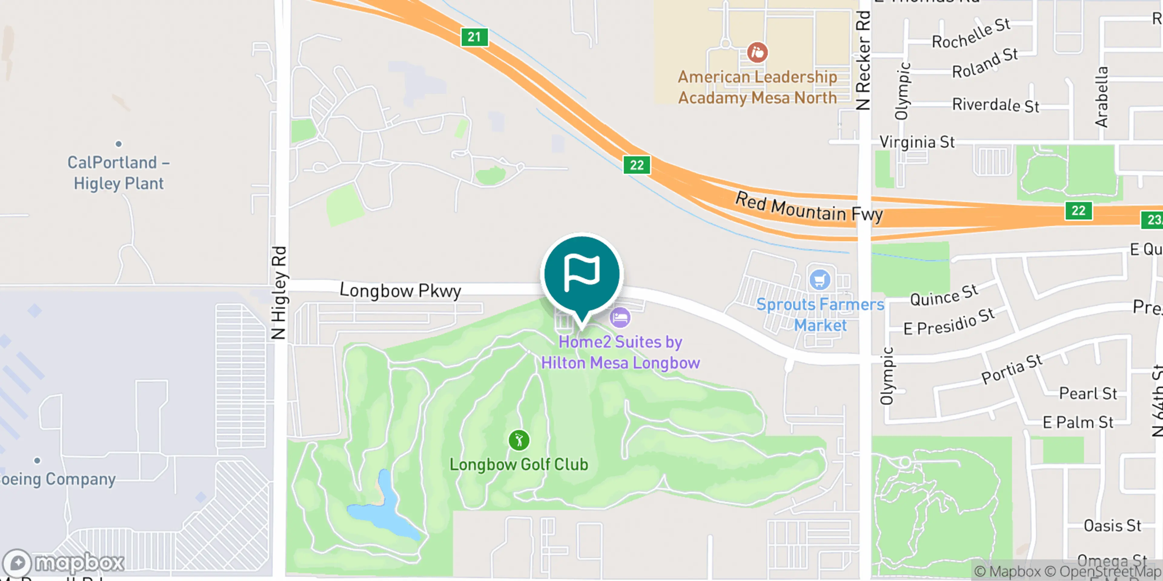 Street map of Longbow Golf Club and its local surroundings.