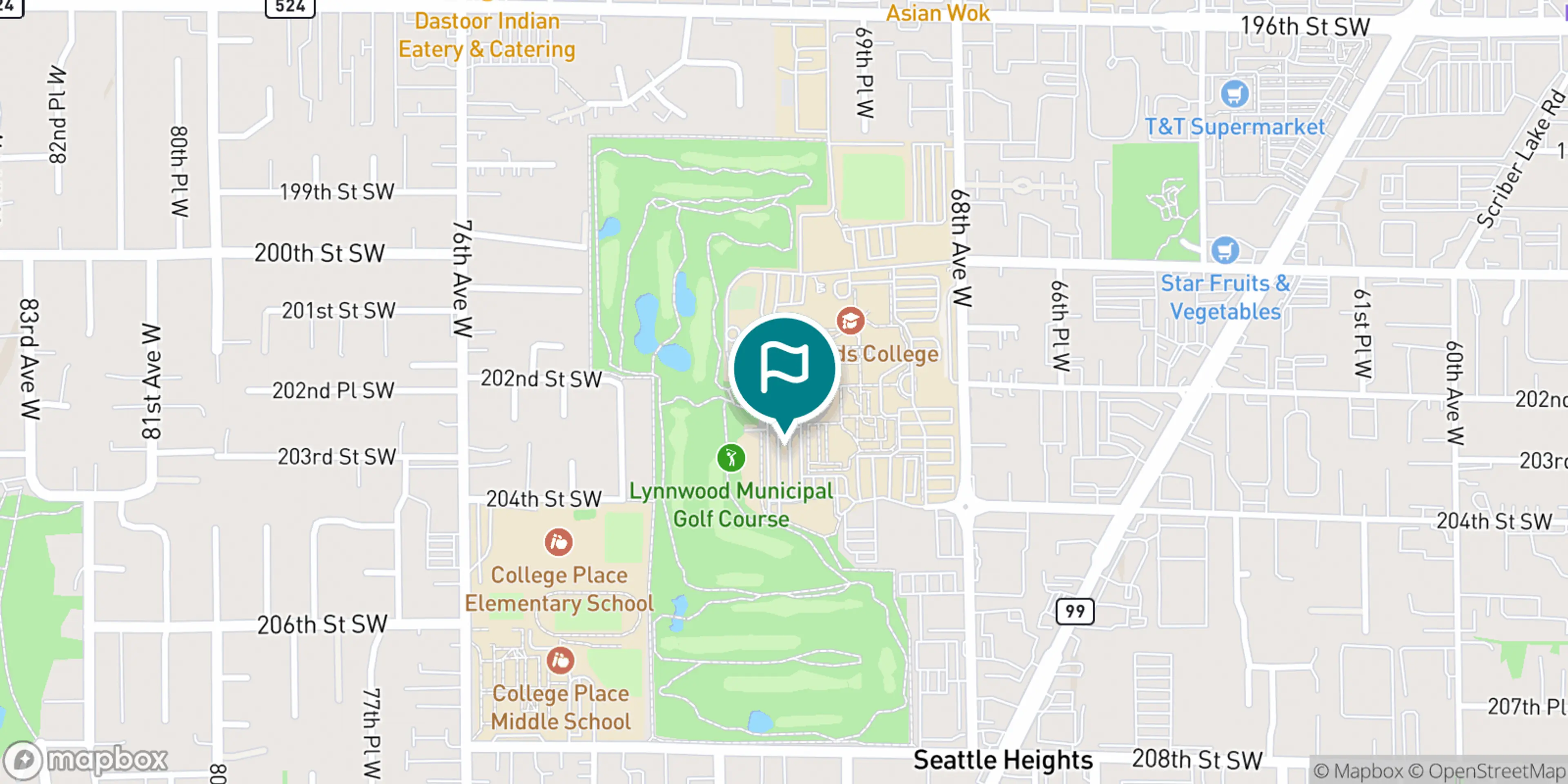 Street map of Lynnwood Golf Course and its local surroundings.
