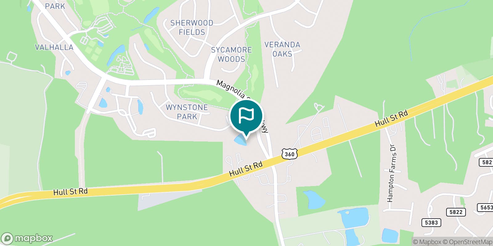 Street map of Magnolia Green Golf Club and its local surroundings.