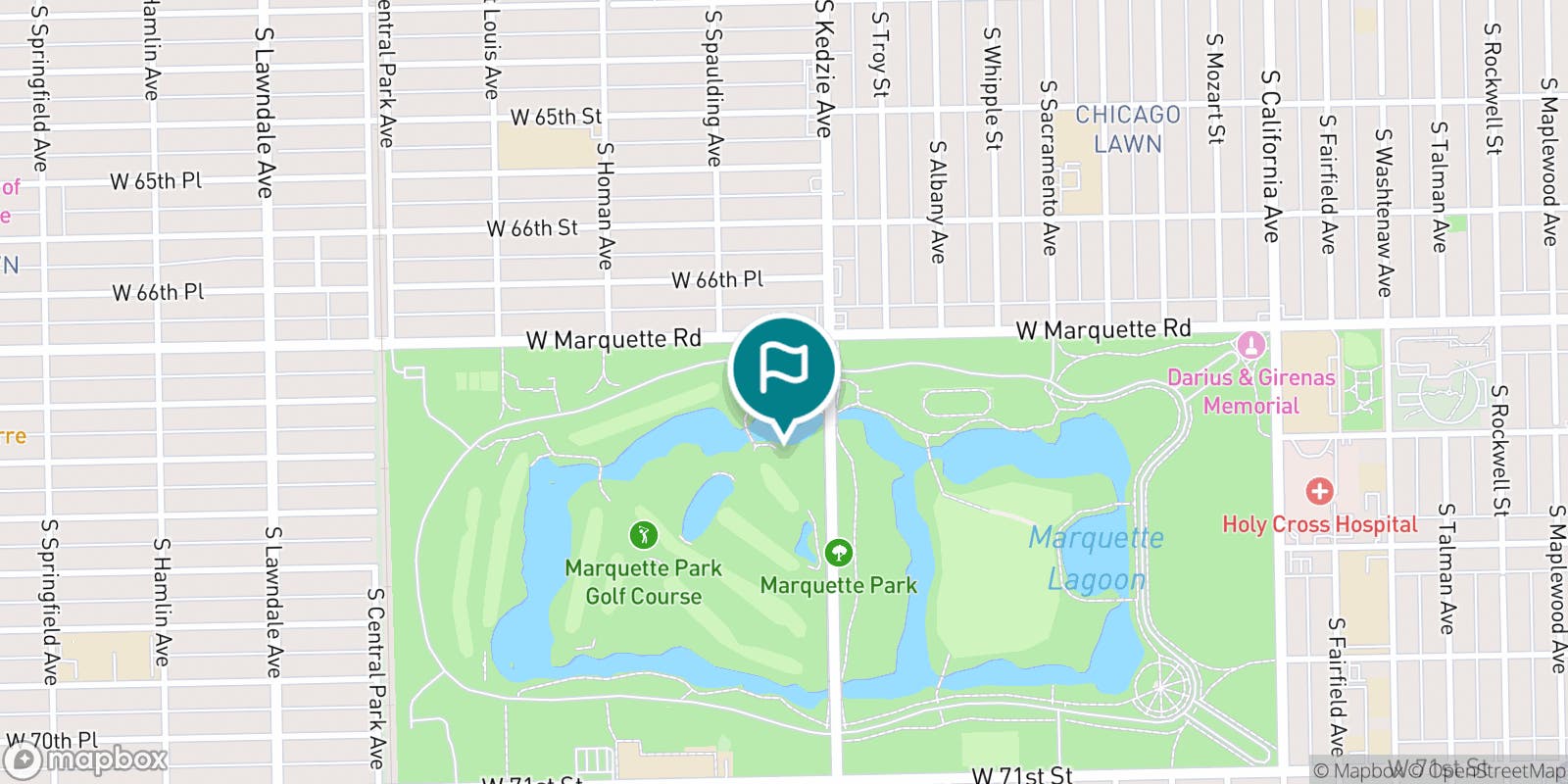 Street map of Marquette Park Golf Course and its local surroundings.