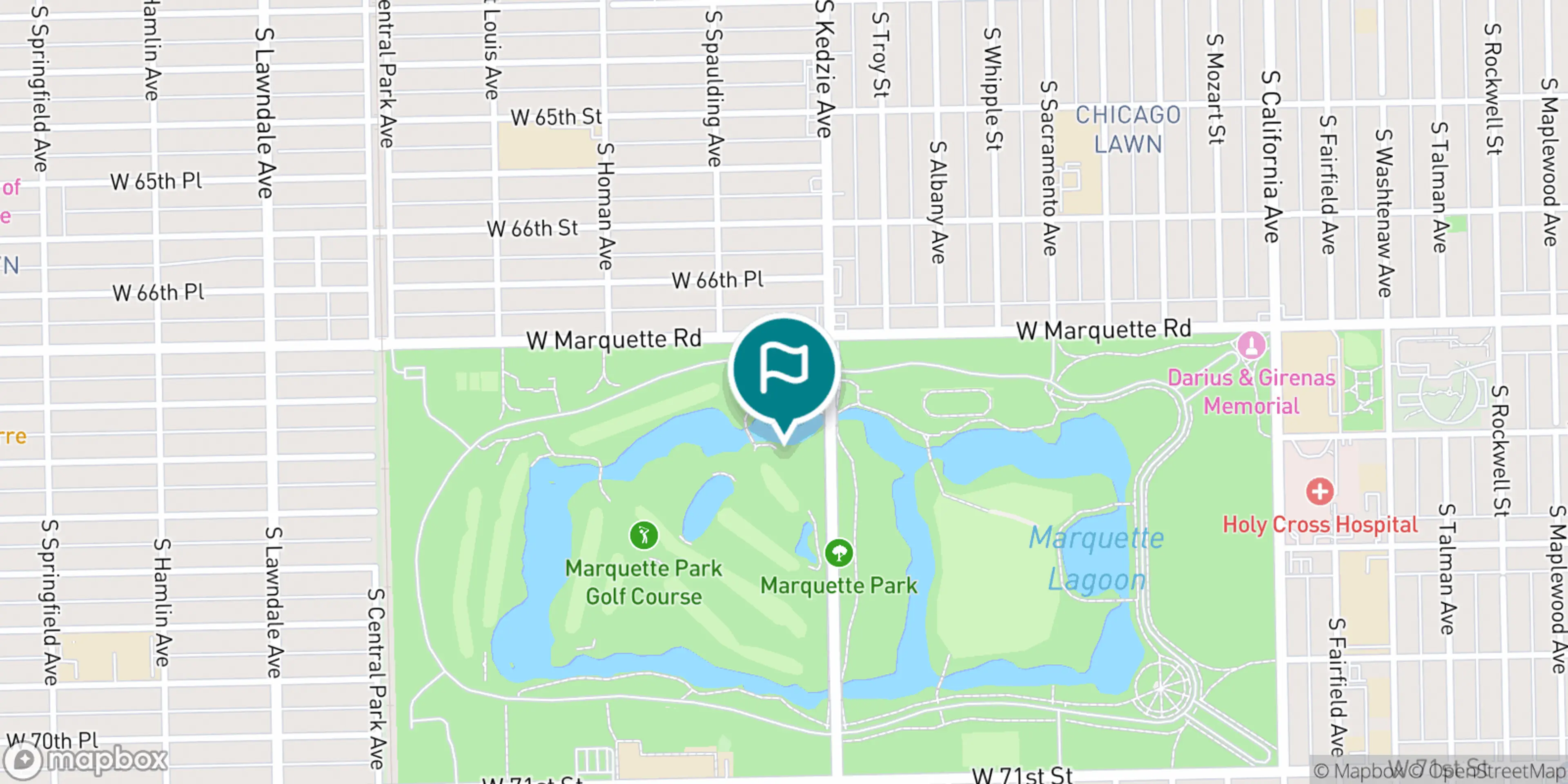 Street map of Marquette Park Golf Course and its local surroundings.