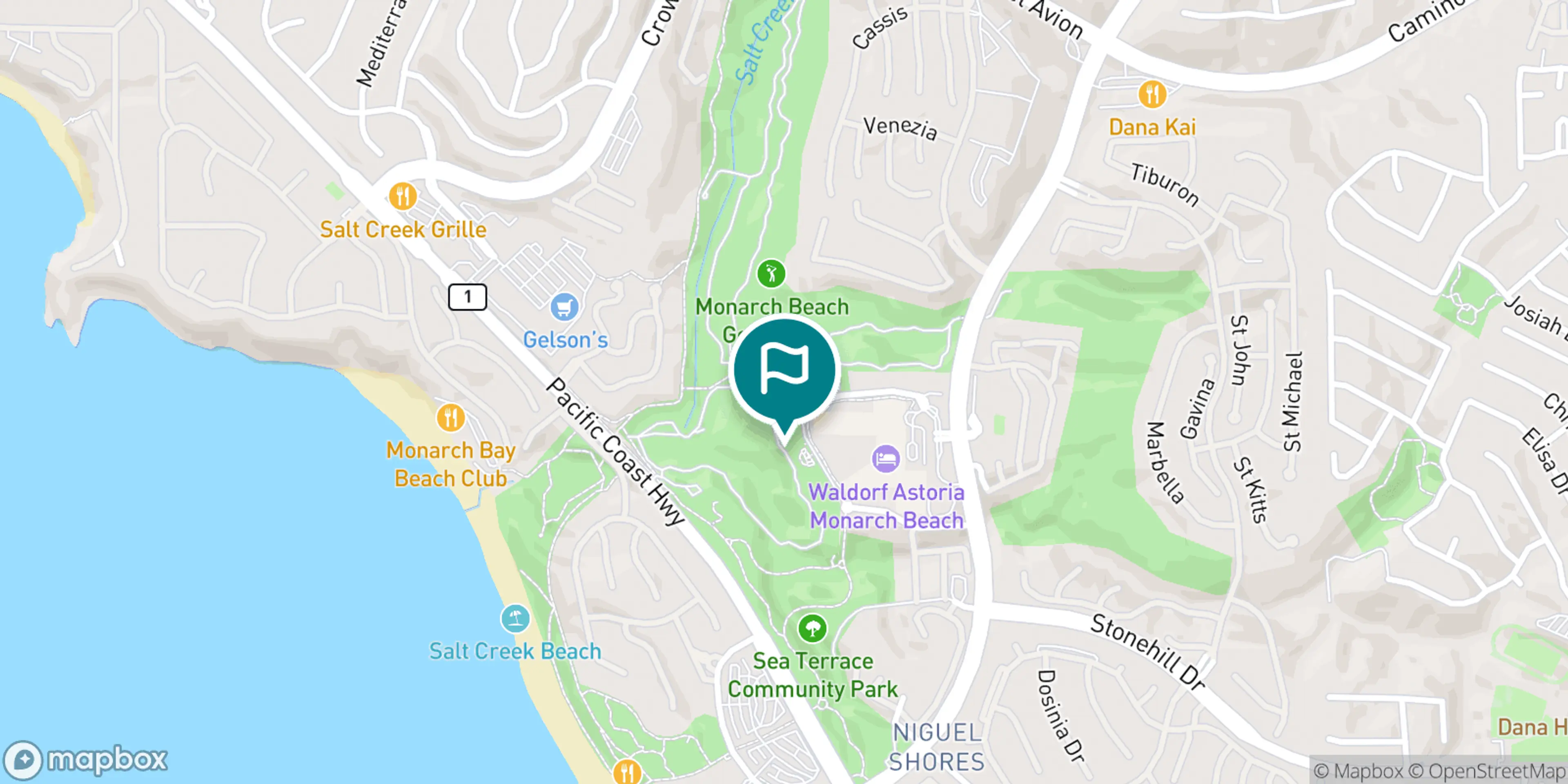 Street map of Monarch Beach Golf Links and its local surroundings.